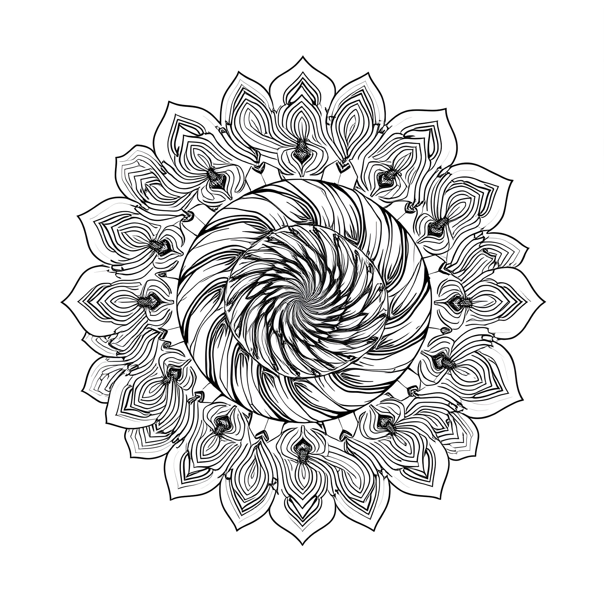 Pattern of intricate floral mandala design Coloring Page (free black-and-white line drawing printable PDF for all, from beginners to advanced learners, including children, teens, adults, and seniors)