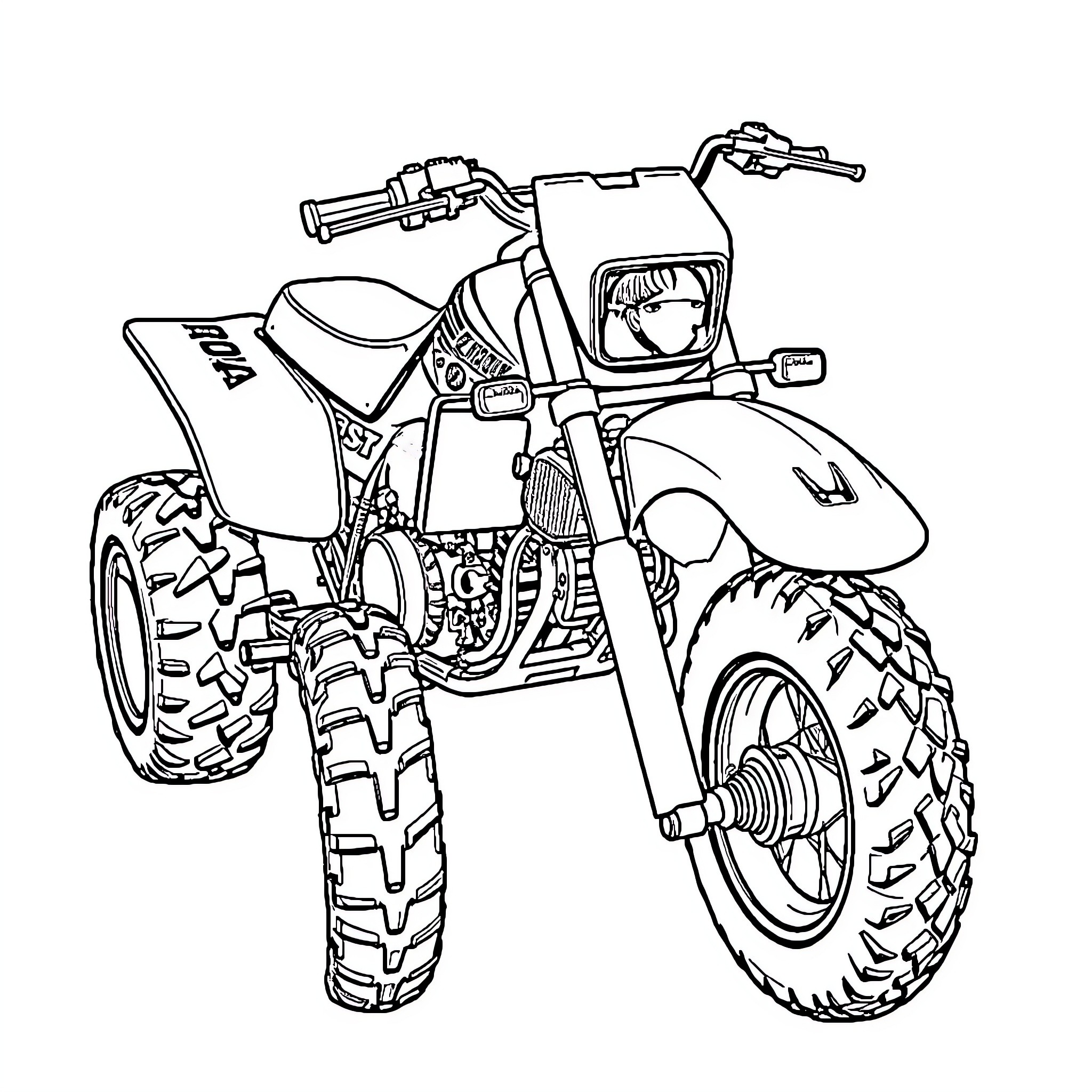 Honda ATV Adventurous Ride Coloring Page (free black-and-white line drawing printable PDF for all, from beginners to advanced learners, including children, teens, adults, and seniors)