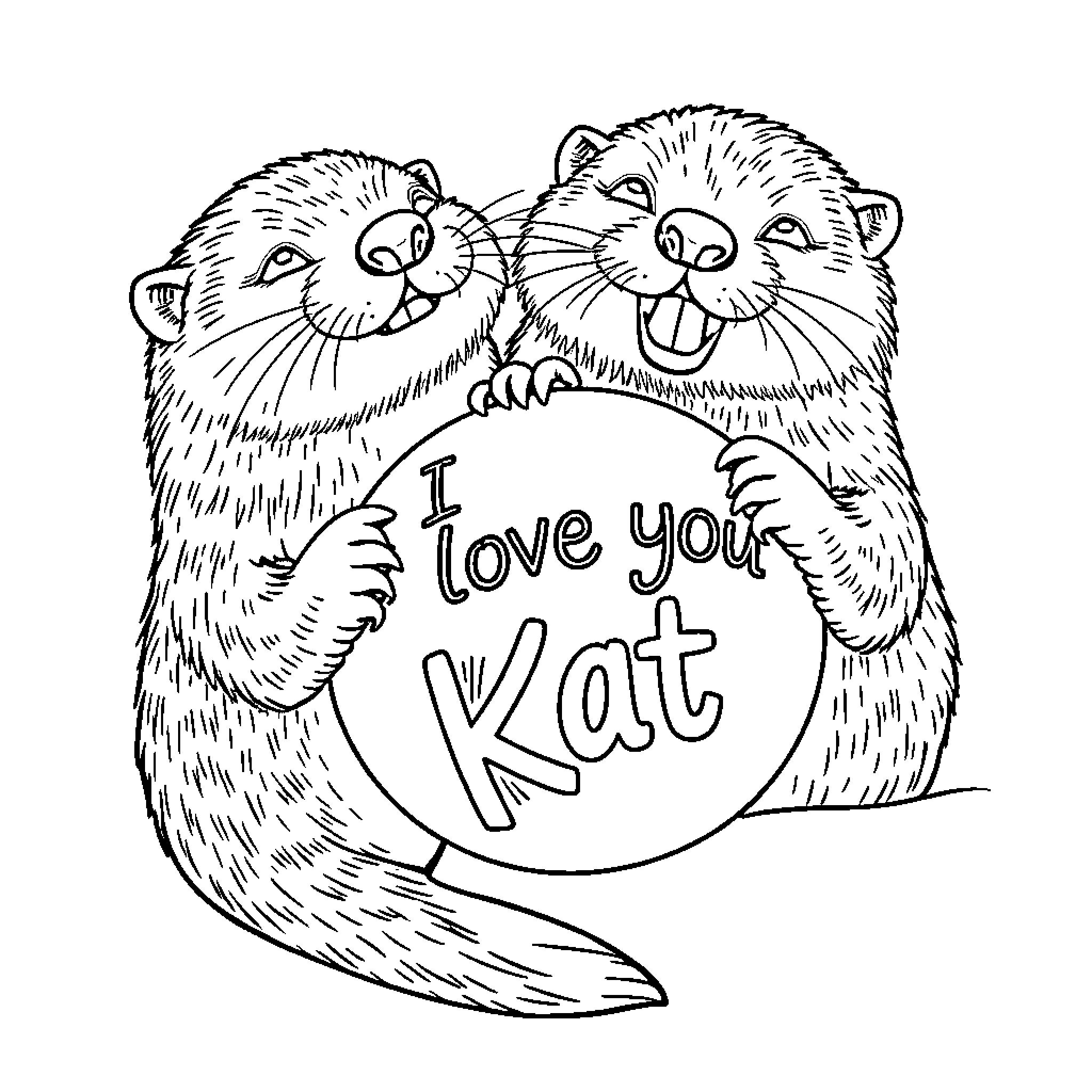 Sea Otters Expressing Love for Their Mates Coloring Page (free black-and-white line drawing printable PDF for all, from beginners to advanced learners, including children, teens, adults, and seniors)