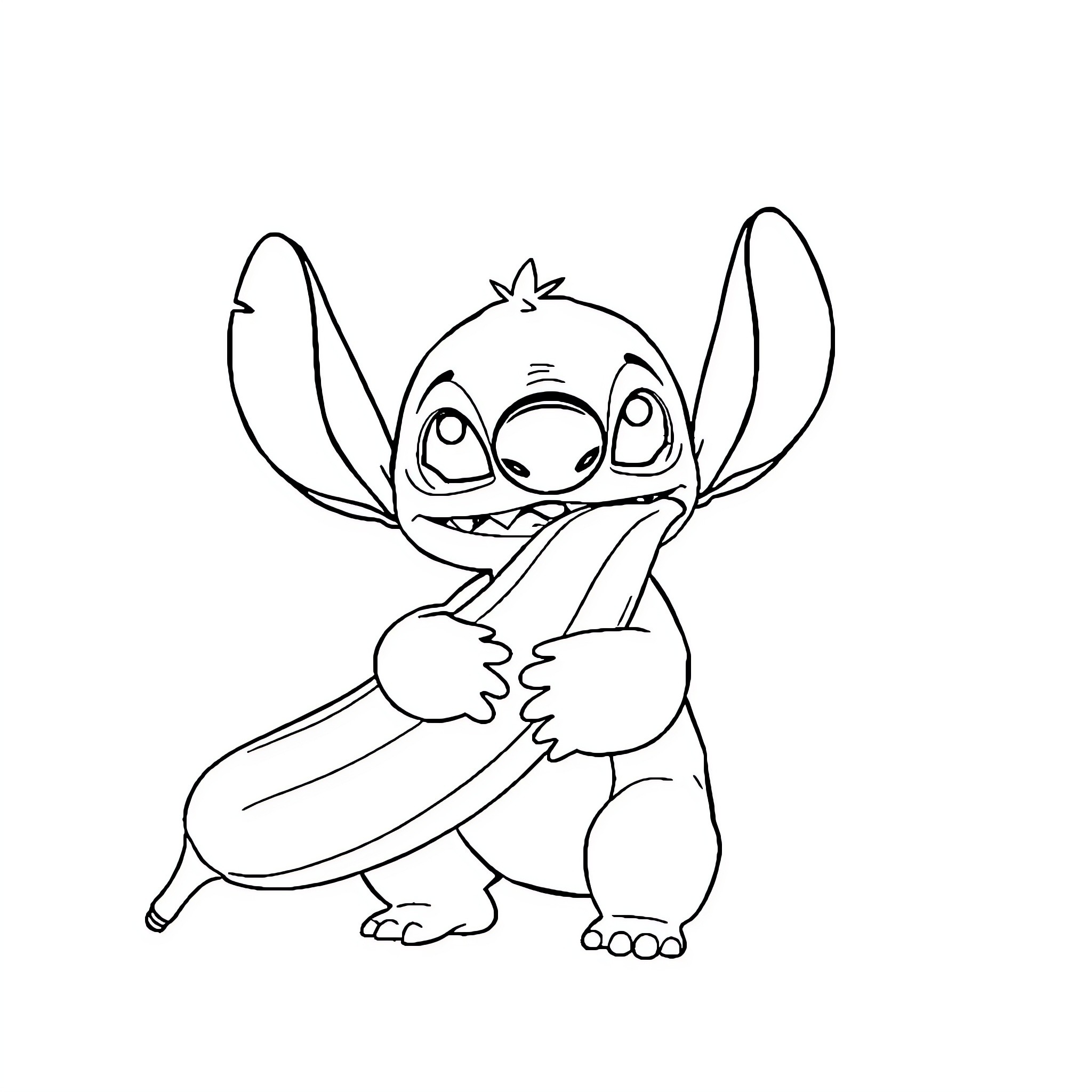 Stitch embracing with joy and playfulness Coloring Page (free black-and-white line drawing printable PDF for all, from beginners to advanced learners, including children, teens, adults, and seniors)