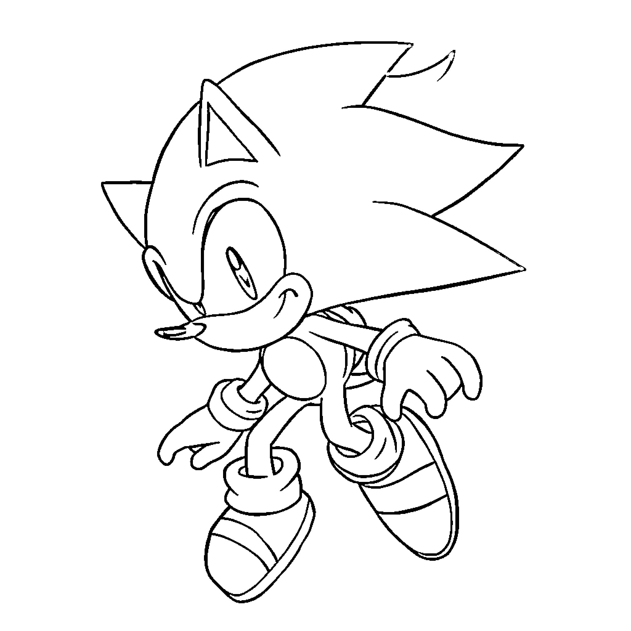 Sonic the Hedgehog running energetically Coloring Page (free black-and-white line drawing printable PDF for all, from beginners to advanced learners, including children, teens, adults, and seniors)
