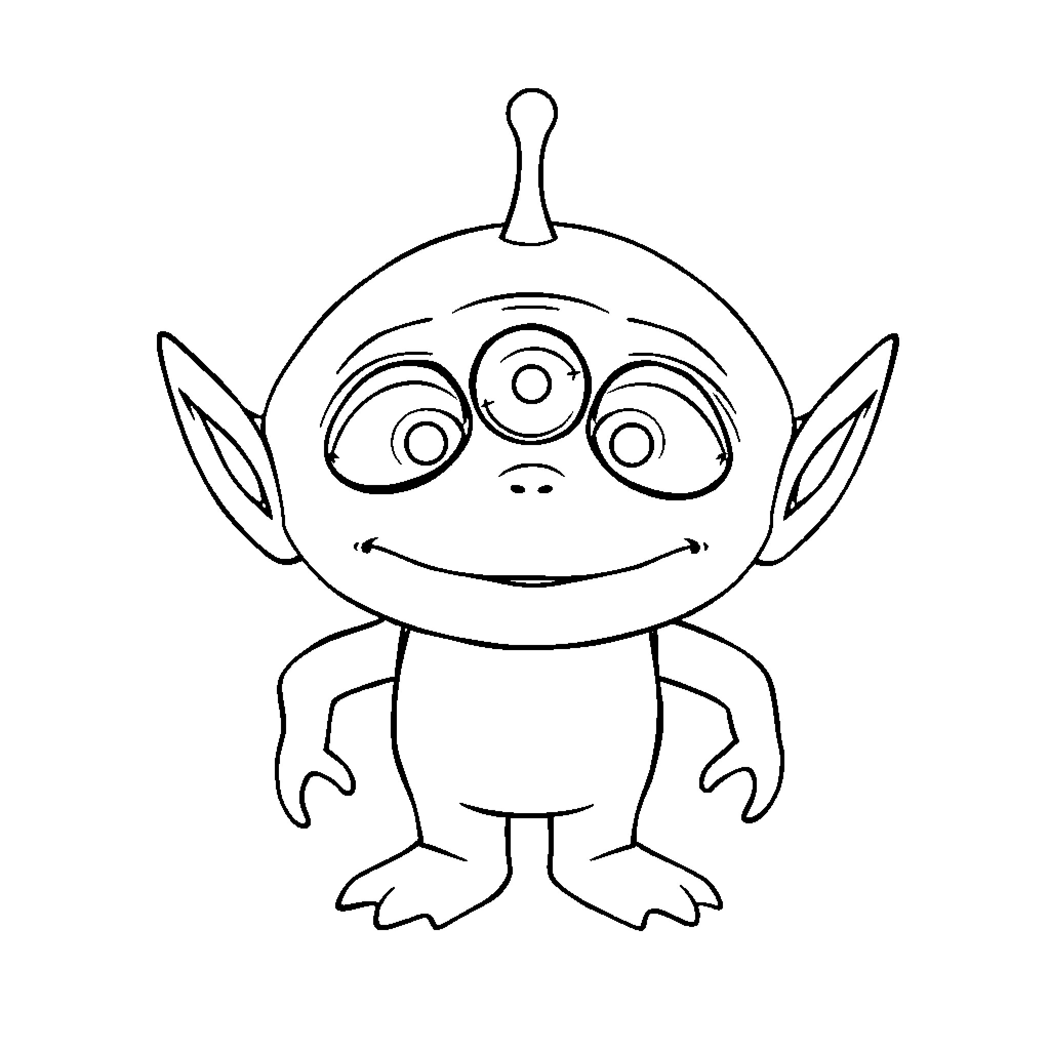 Alien creature with expressive features Coloring Page (free black-and-white line drawing printable PDF for all, from beginners to advanced learners, including children, teens, adults, and seniors)