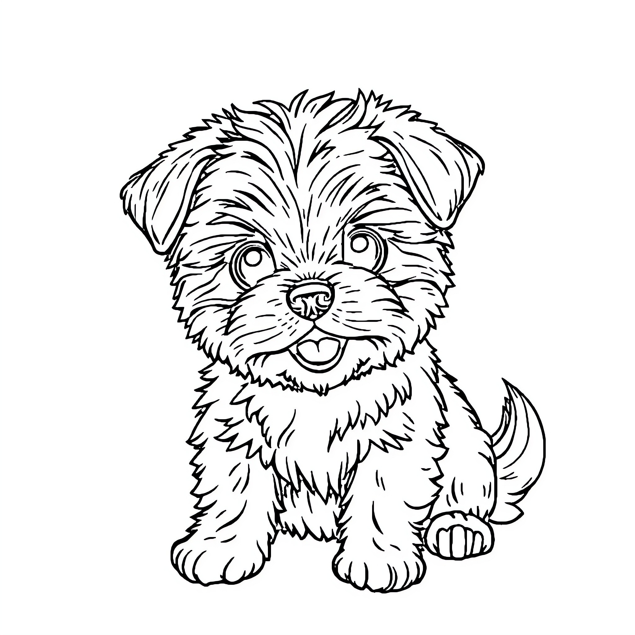Shorkie puppy in a playful pose Coloring Page (free black-and-white line drawing printable PDF for all, from beginners to advanced learners, including children, teens, adults, and seniors)