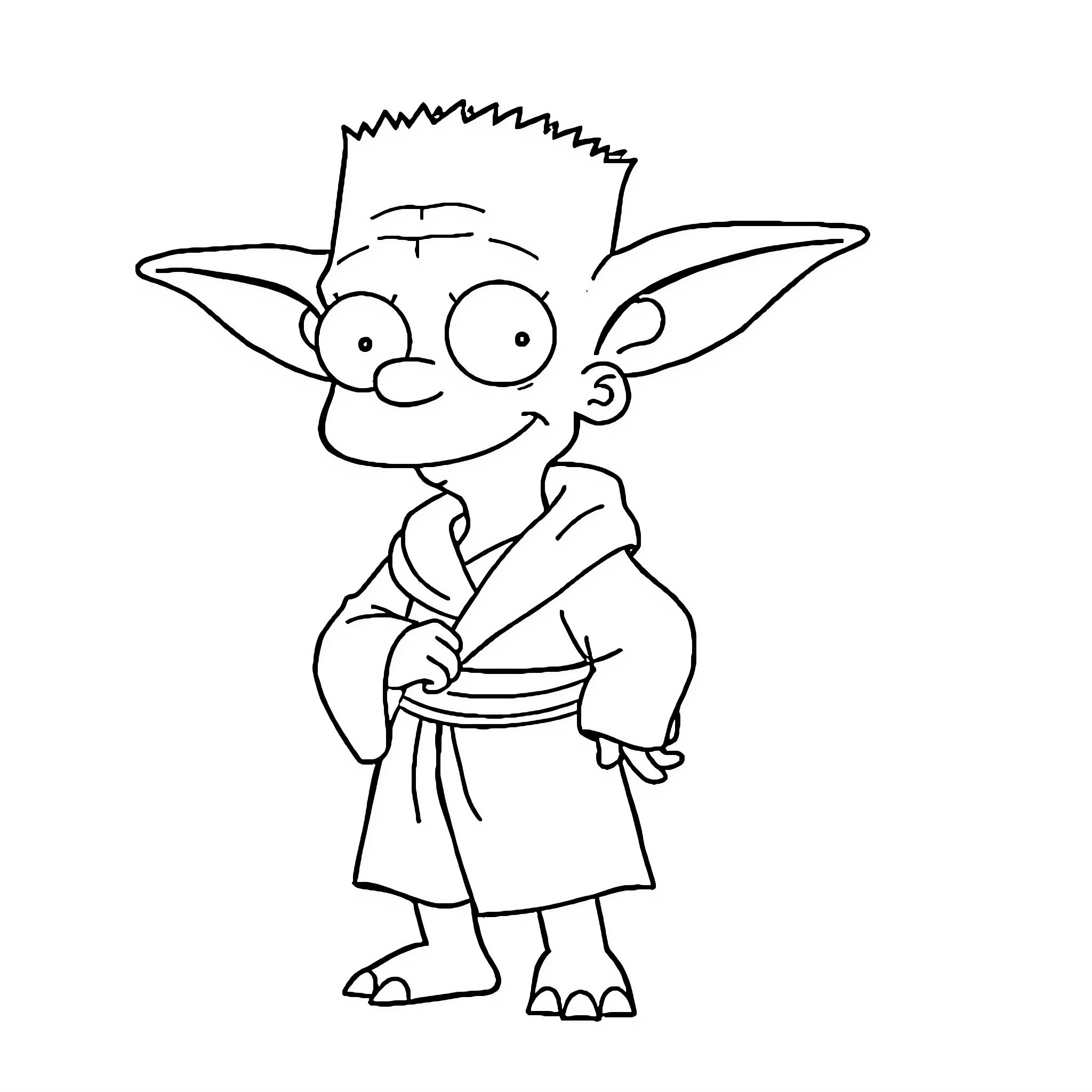 Bart Simpson in a Karate Outfit Coloring Page (free black-and-white line drawing printable PDF for all, from beginners to advanced learners, including children, teens, adults, and seniors)