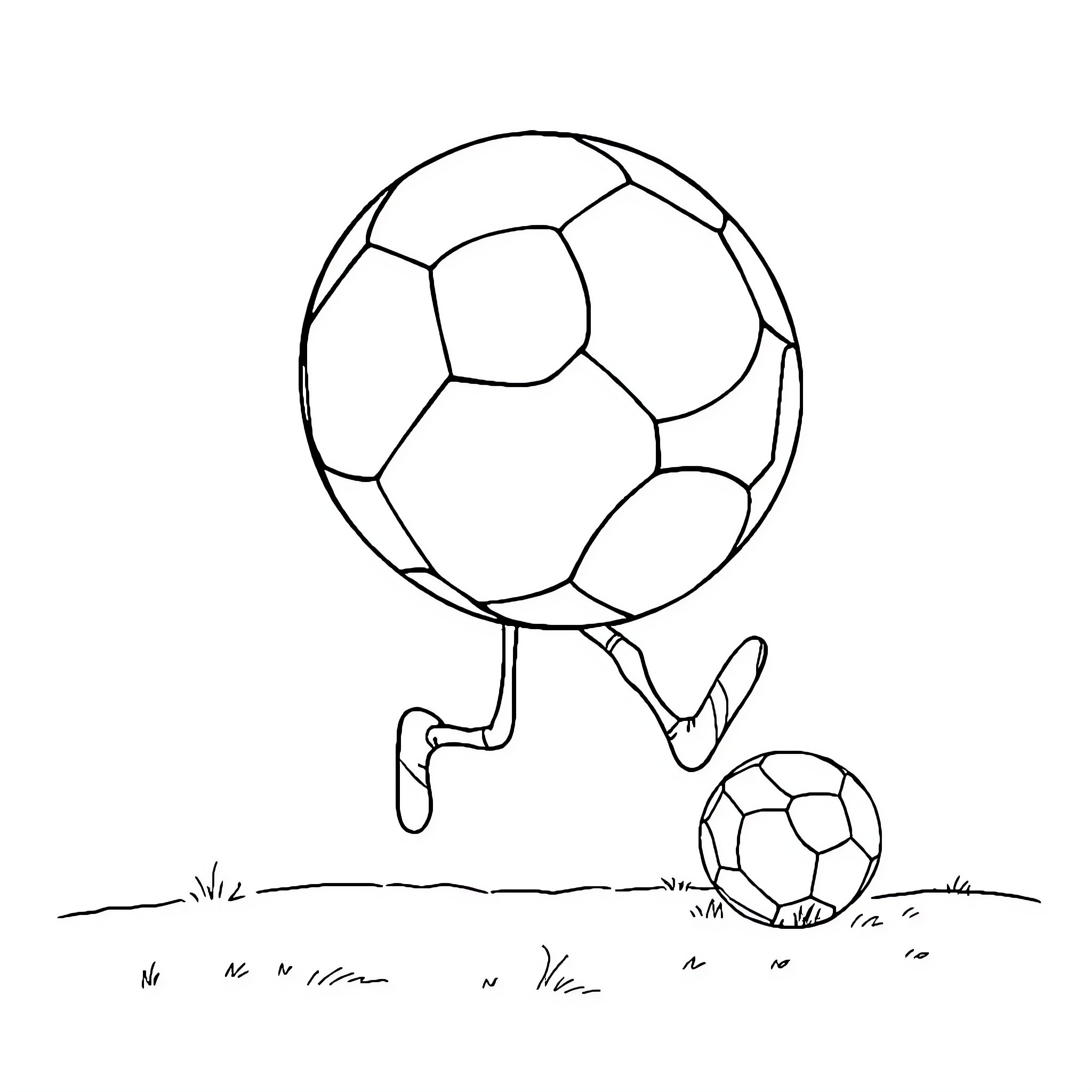 Balloon soccer ball bouncing on field Coloring Page (free black-and-white line drawing printable PDF for all, from beginners to advanced learners, including children, teens, adults, and seniors)