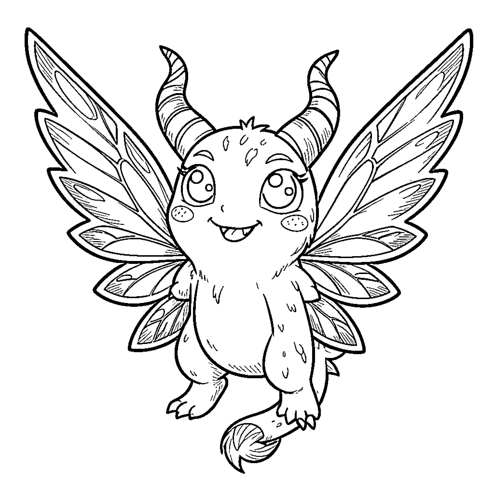 Bloop the Adorable Winged Creature Coloring Page (free black-and-white line drawing printable PDF for all, from beginners to advanced learners, including children, teens, adults, and seniors)