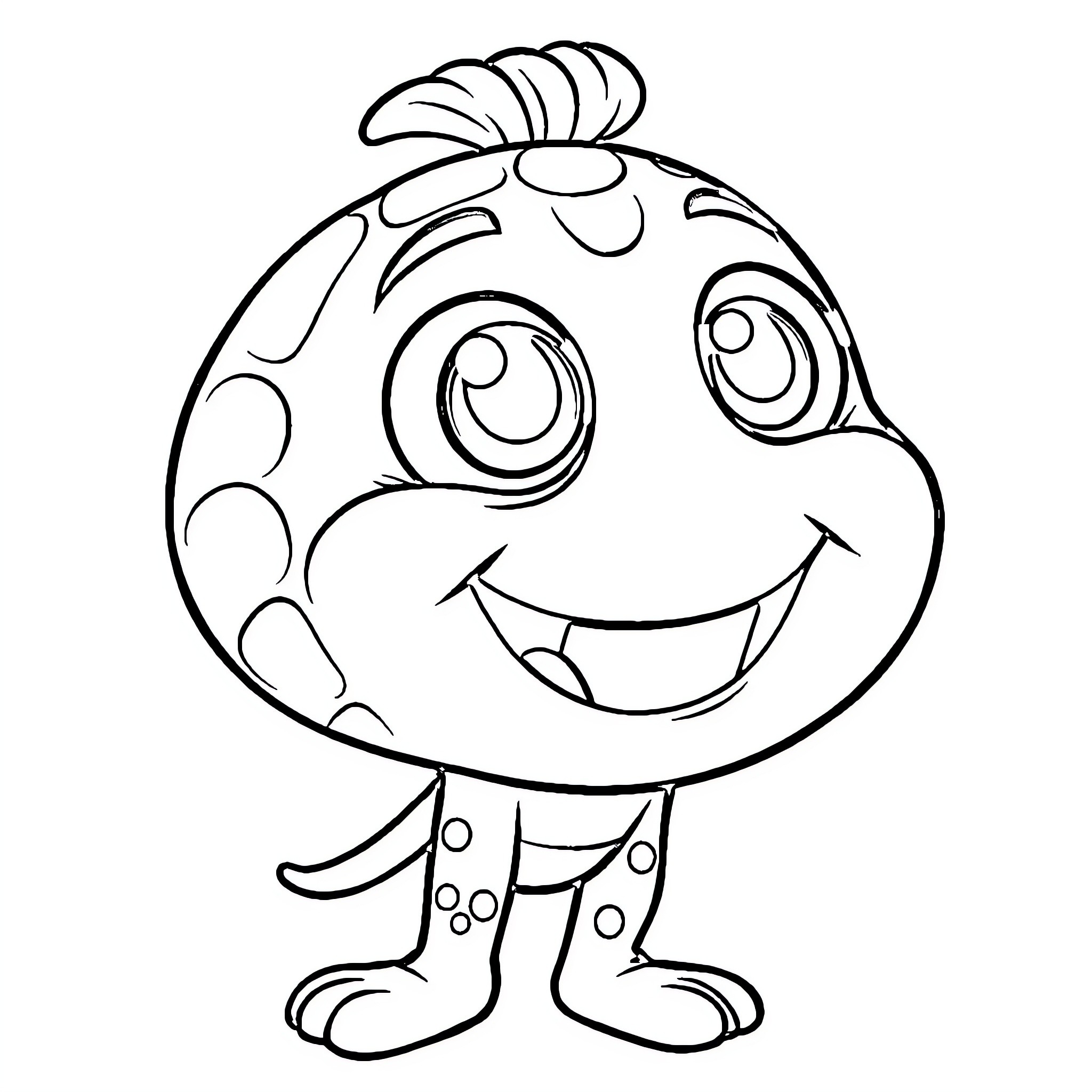 Bubu the Spotted Creature's Cheerful Expression Coloring Page (free black-and-white line drawing printable PDF for all, from beginners to advanced learners, including children, teens, adults, and seniors)