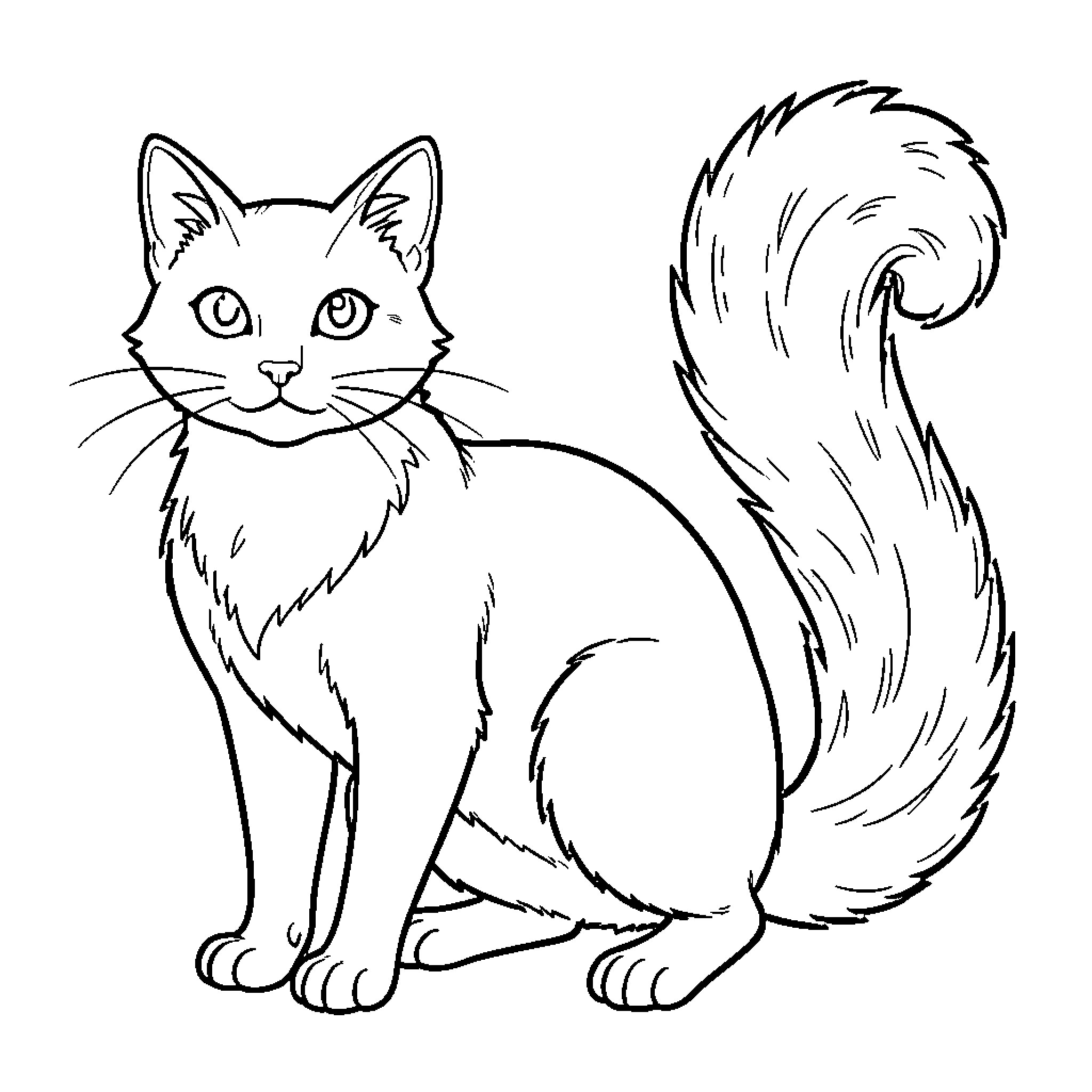 Chimère of a fluffy cat sitting calmly Coloring Page (free black-and-white line drawing printable PDF for all, from beginners to advanced learners, including children, teens, adults, and seniors)