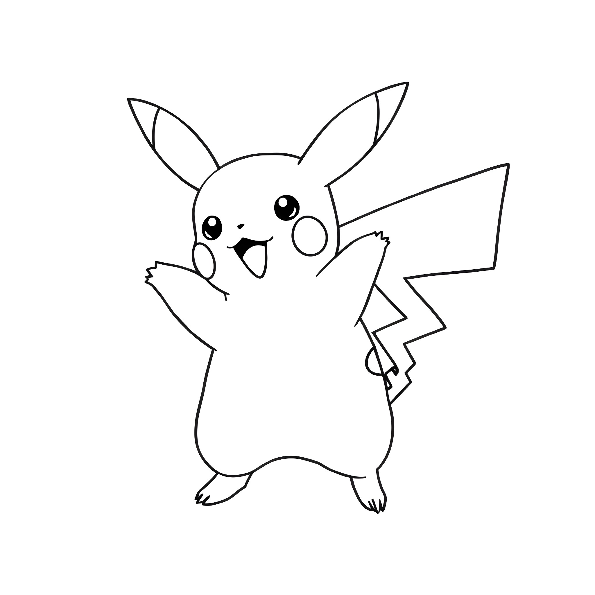 Pikachu the Pokemon character Coloring Page (free black-and-white line drawing printable PDF for all, from beginners to advanced learners, including children, teens, adults, and seniors)