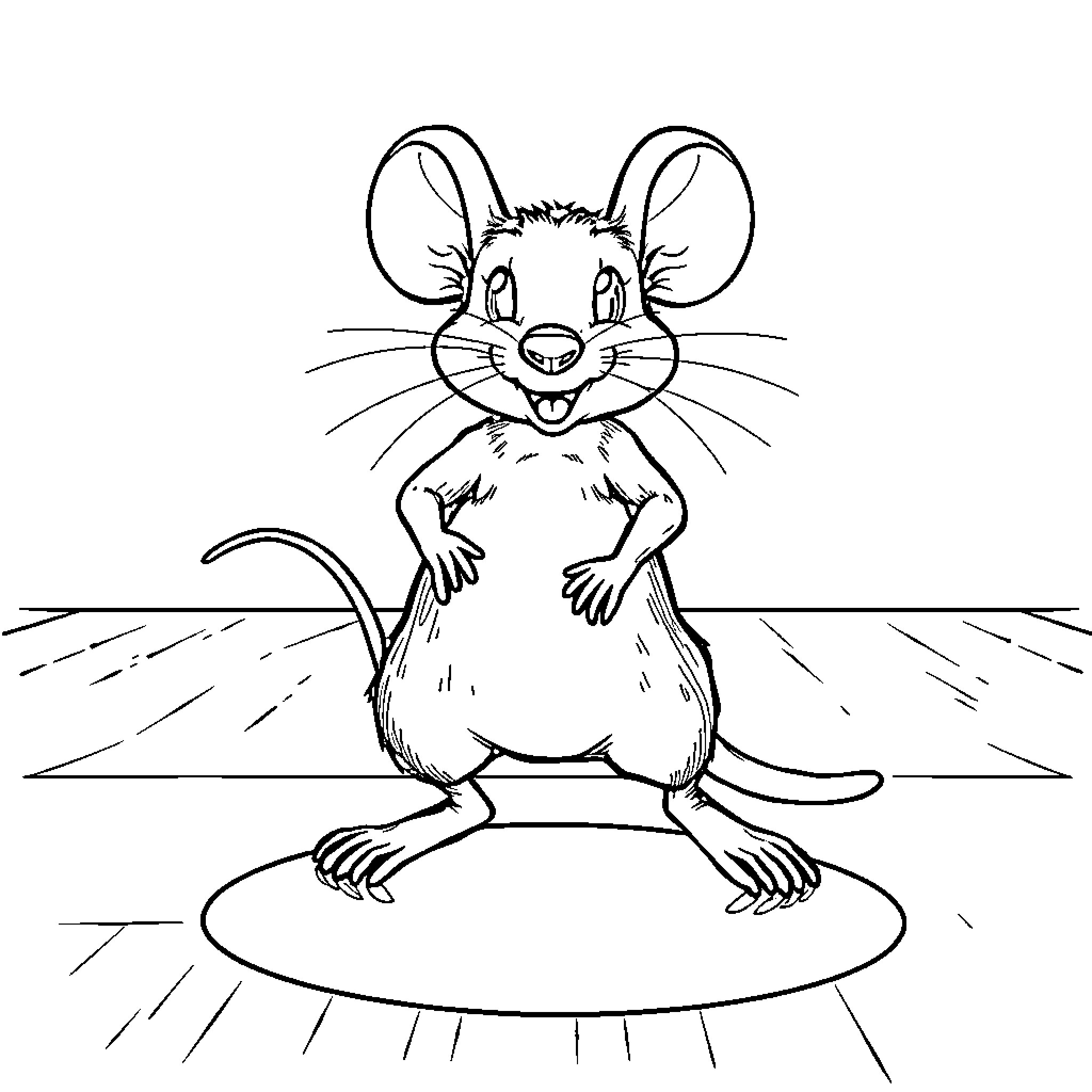Mouse delightfully surfing on a wave Coloring Page (free black-and-white line drawing printable PDF for all, from beginners to advanced learners, including children, teens, adults, and seniors)