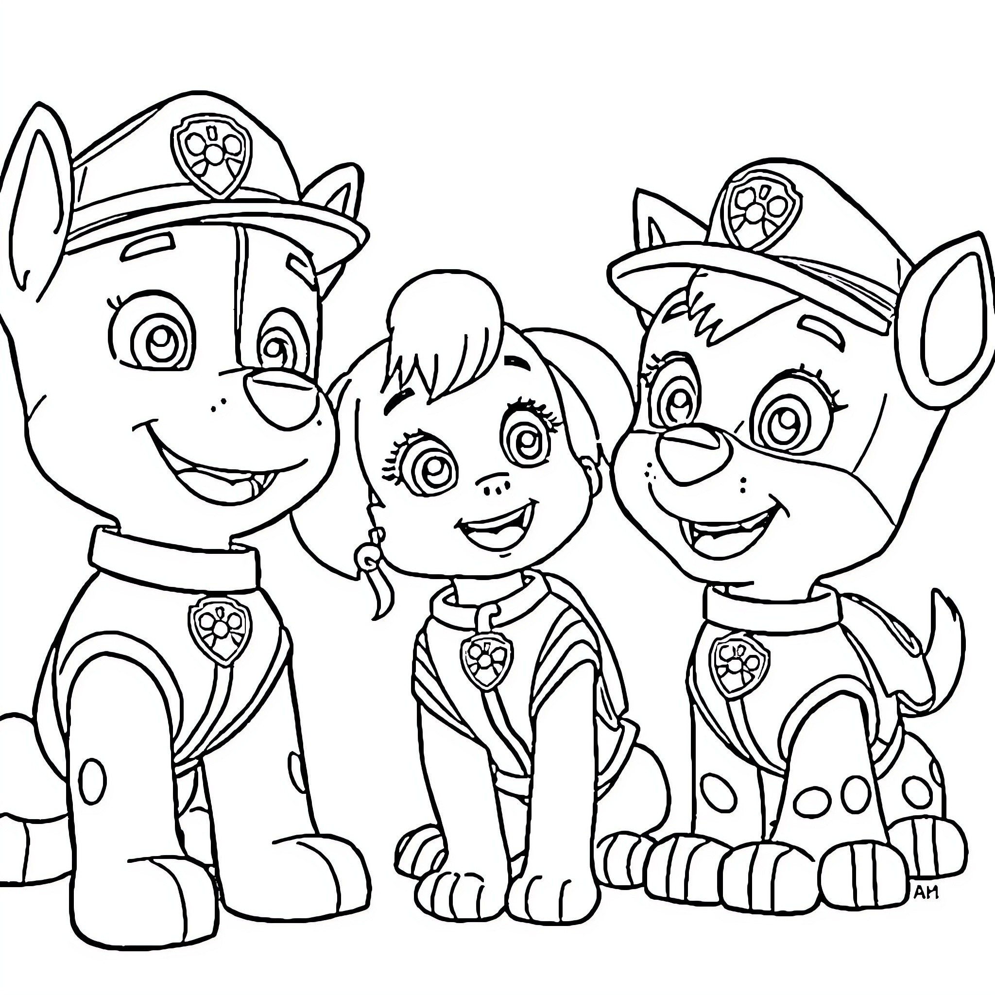 Gabby's Paw Patrol Adventure Coloring Page (free black-and-white line drawing printable PDF for all, from beginners to advanced learners, including children, teens, adults, and seniors)