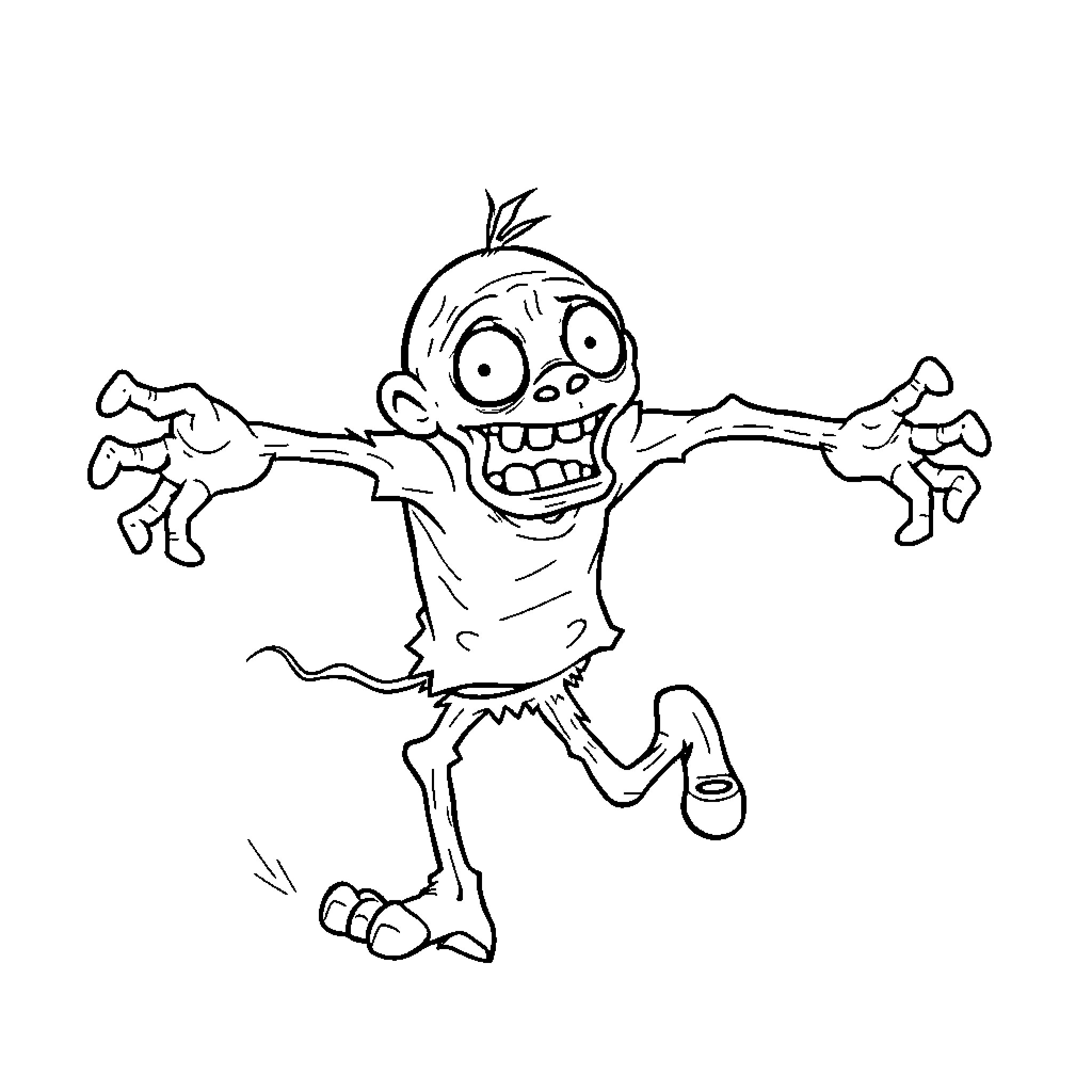 Zombie character with exaggerated expression Coloring Page (free black-and-white line drawing printable PDF for all, from beginners to advanced learners, including children, teens, adults, and seniors)