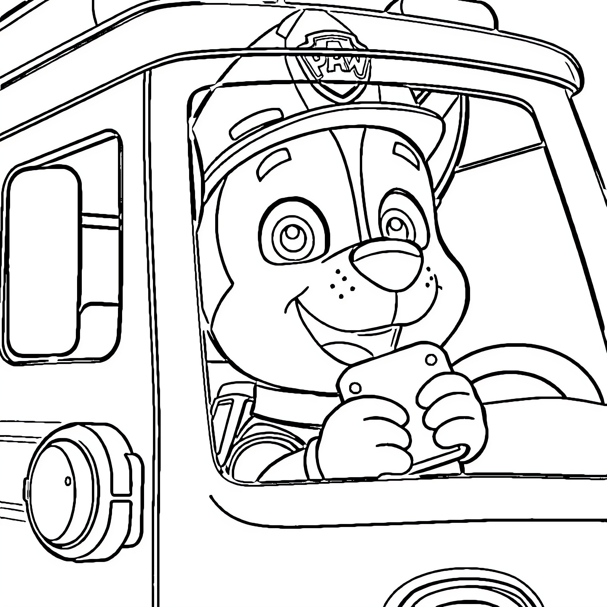 Marcus the Puppy's Exciting Rescue Adventure Coloring Page (free black-and-white line drawing printable PDF for all, from beginners to advanced learners, including children, teens, adults, and seniors)