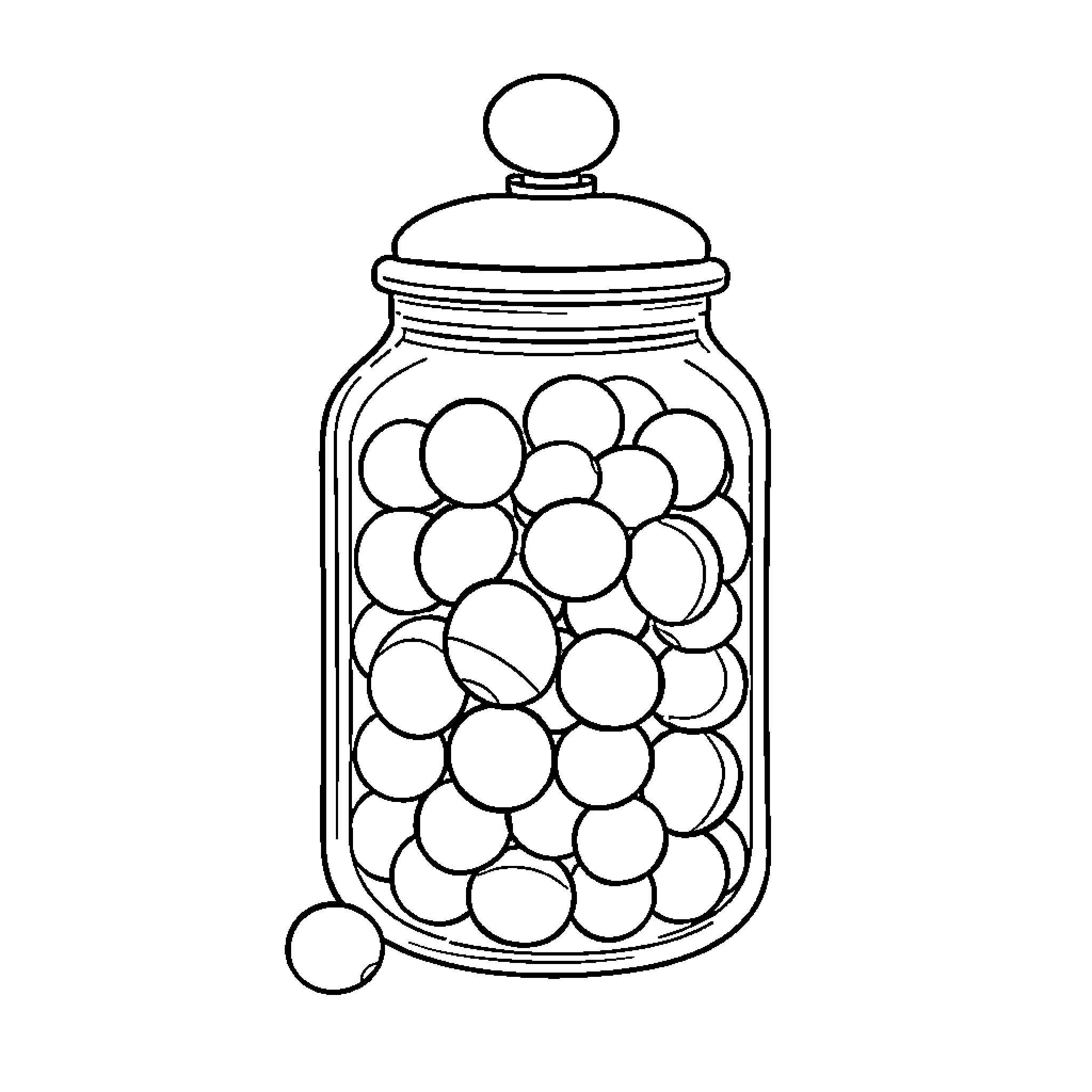 Candy Jar filled with Delectable Treats Coloring Page (free black-and-white line drawing printable PDF for all, from beginners to advanced learners, including children, teens, adults, and seniors)