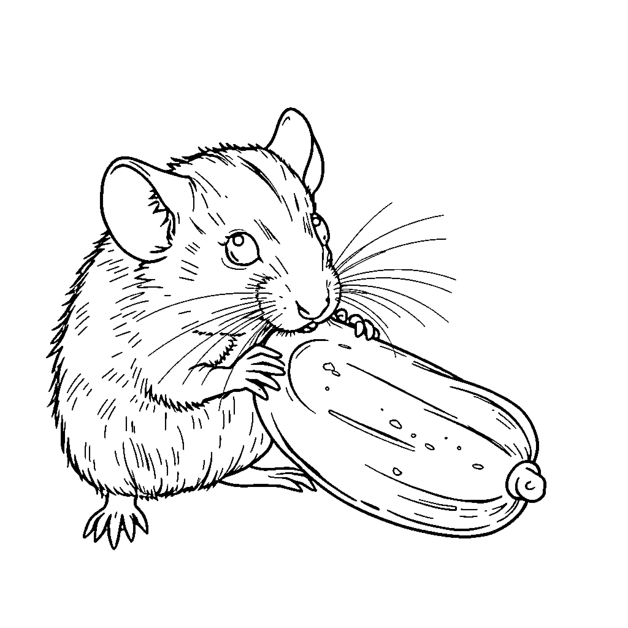 Rat gnawing on a pickle Coloring Page (free black-and-white line drawing printable PDF for all, from beginners to advanced learners, including children, teens, adults, and seniors)