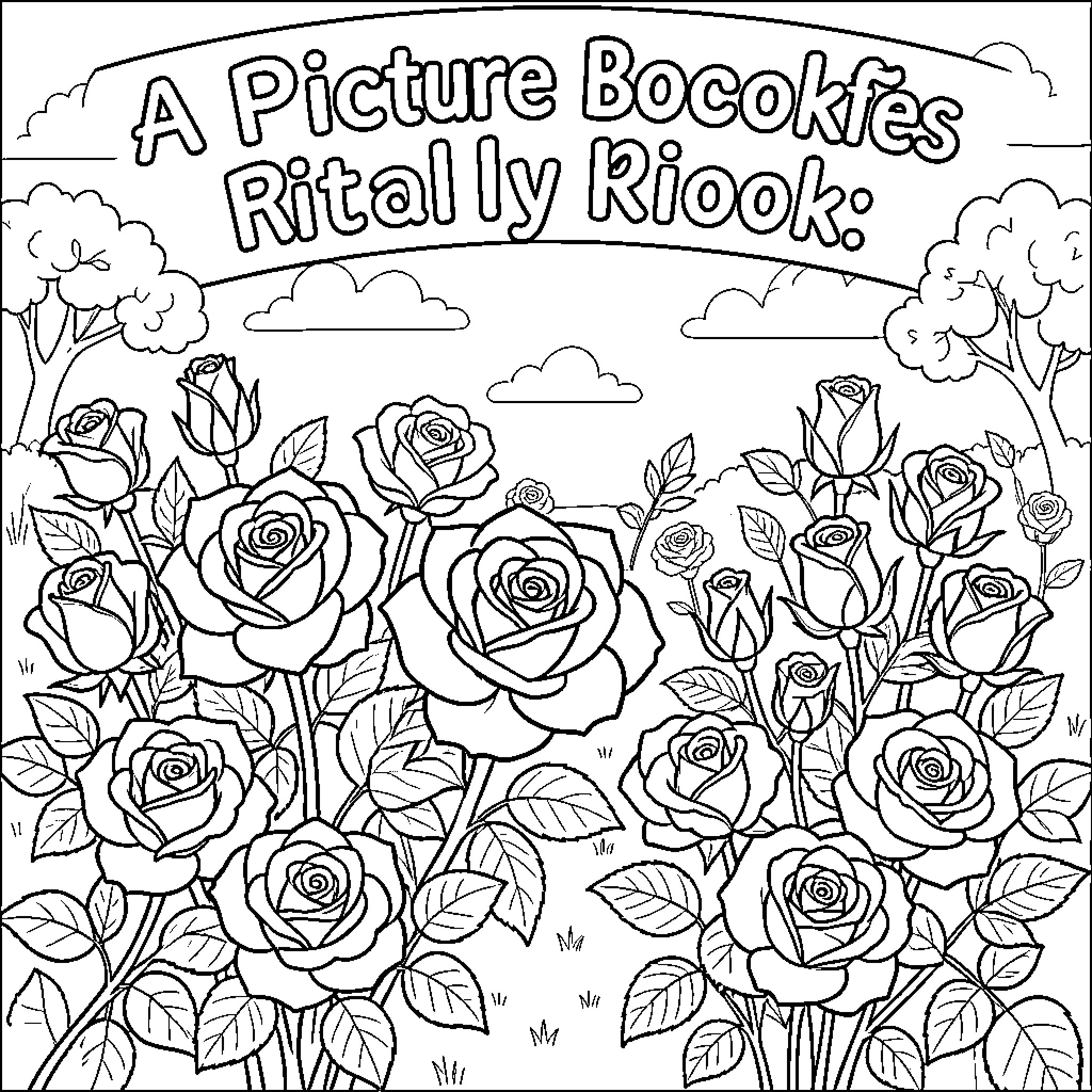 Rose Field Brimming with Beautiful Blooms Coloring Page (free black-and-white line drawing printable PDF for all, from beginners to advanced learners, including children, teens, adults, and seniors)