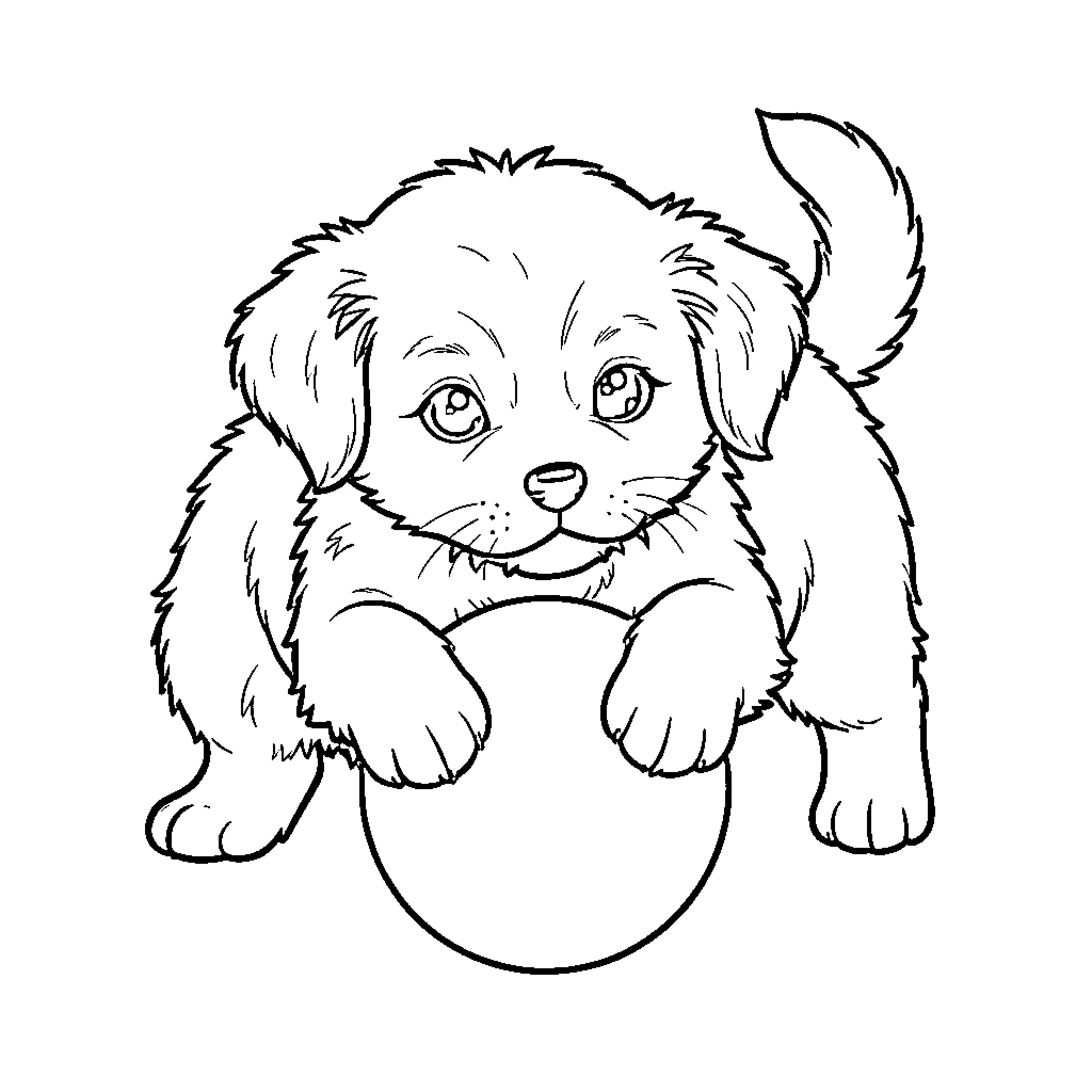 Puppy peeking out from a heart-shaped frame Coloring Page (free black-and-white line drawing printable PDF for all, from beginners to advanced learners, including children, teens, adults, and seniors)