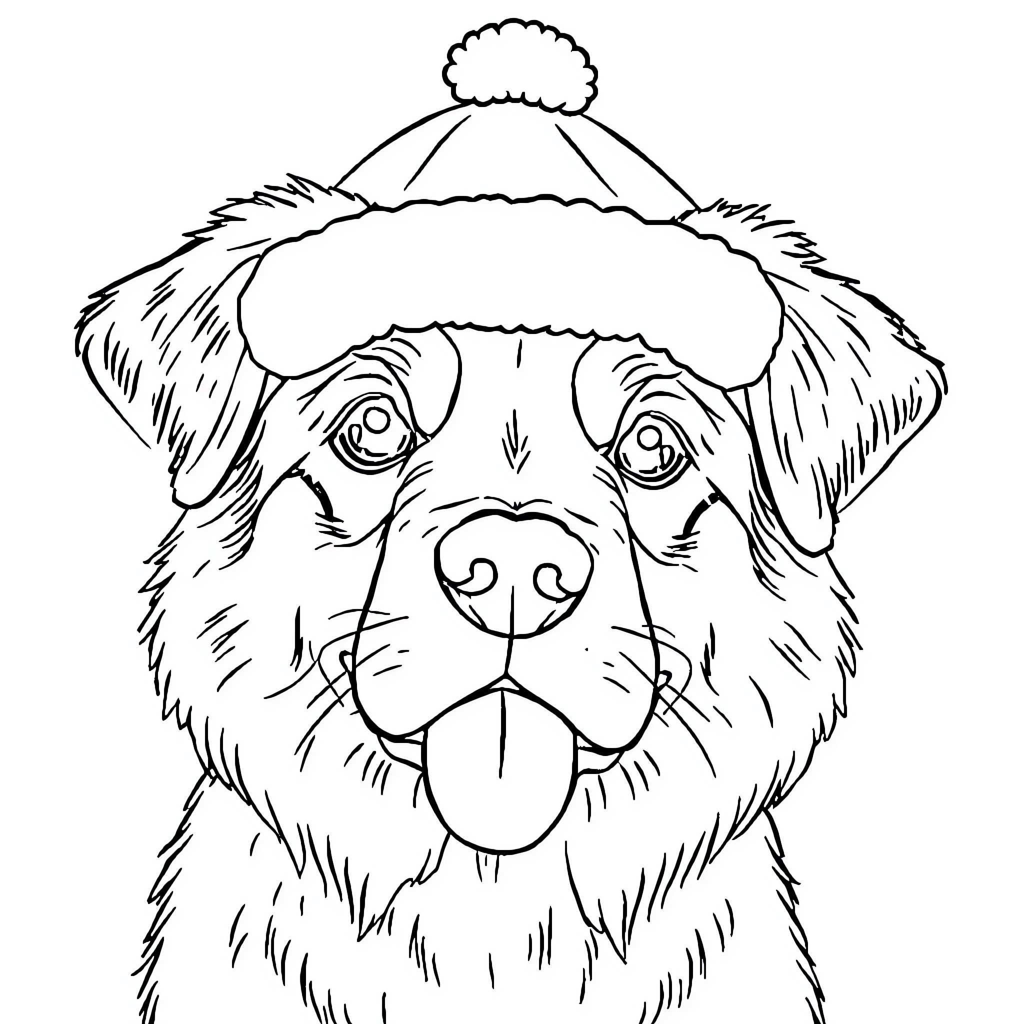 Hund wearing a warm winter hat Coloring Page (free black-and-white line drawing printable PDF for all, from beginners to advanced learners, including children, teens, adults, and seniors)