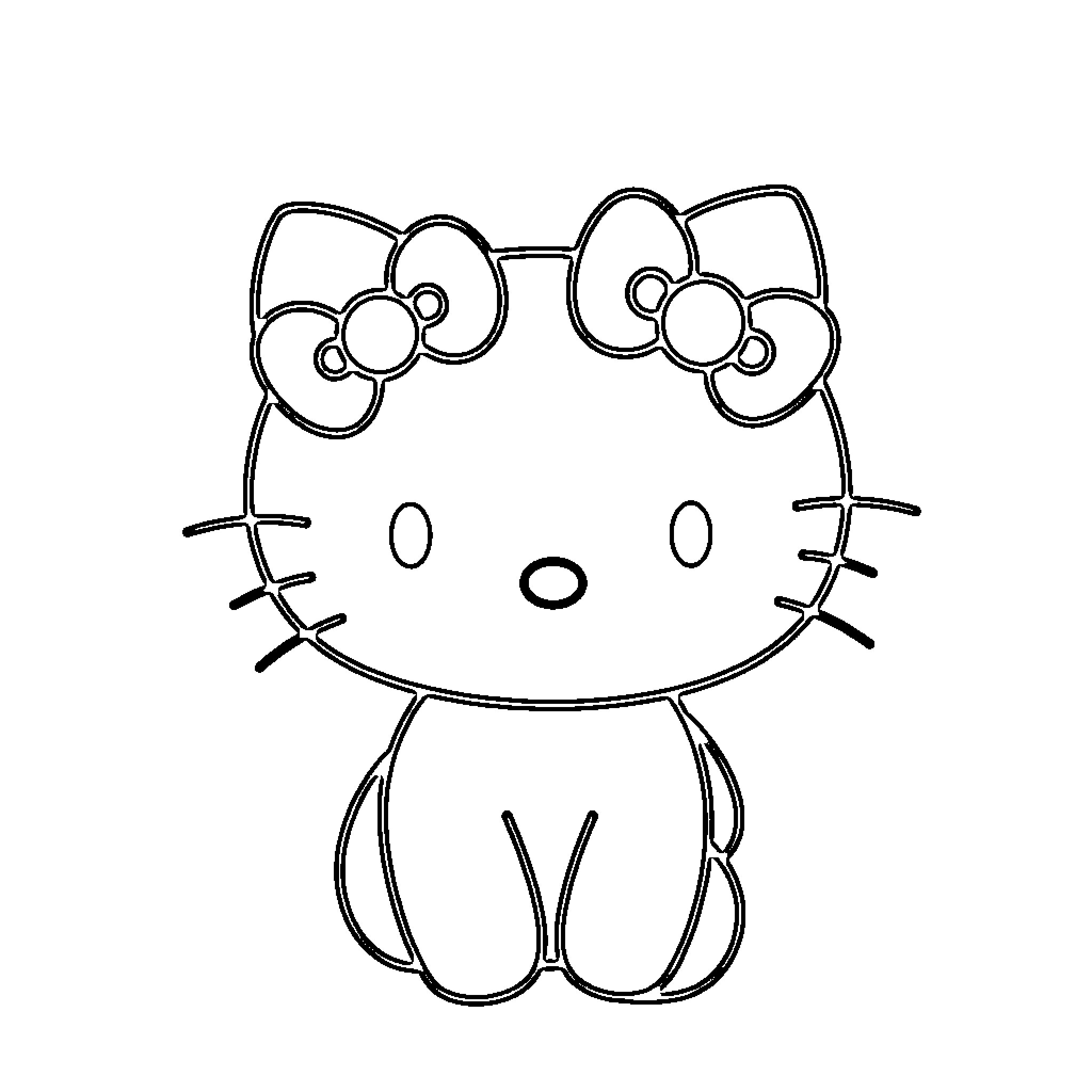 Hello Kitty sitting with flowers Coloring Page (free black-and-white line drawing printable PDF for all, from beginners to advanced learners, including children, teens, adults, and seniors)