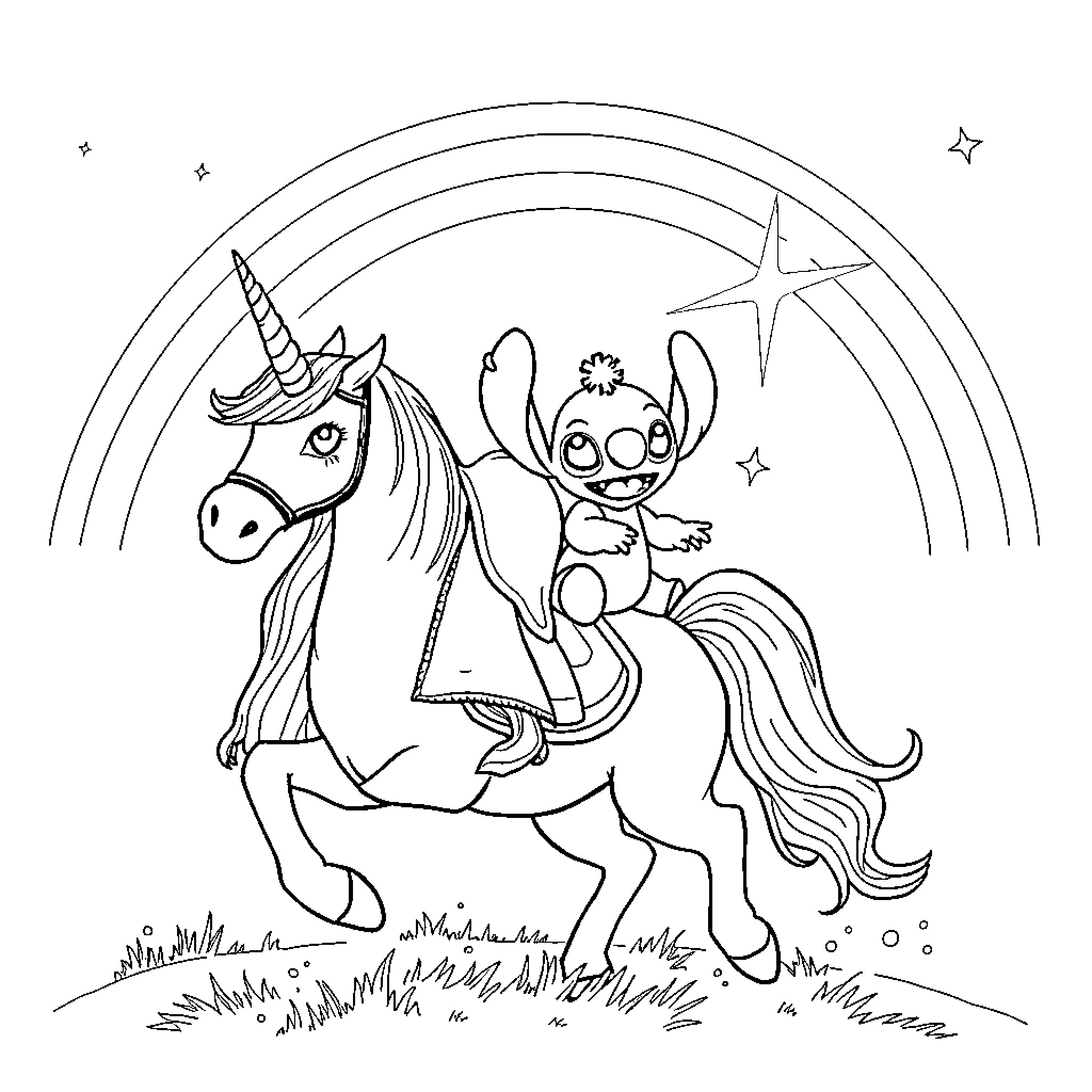 Saint Nicolas and the Unicorn in the Enchanted Forest Coloring Page (free black-and-white line drawing printable PDF for all, from beginners to advanced learners, including children, teens, adults, and seniors)