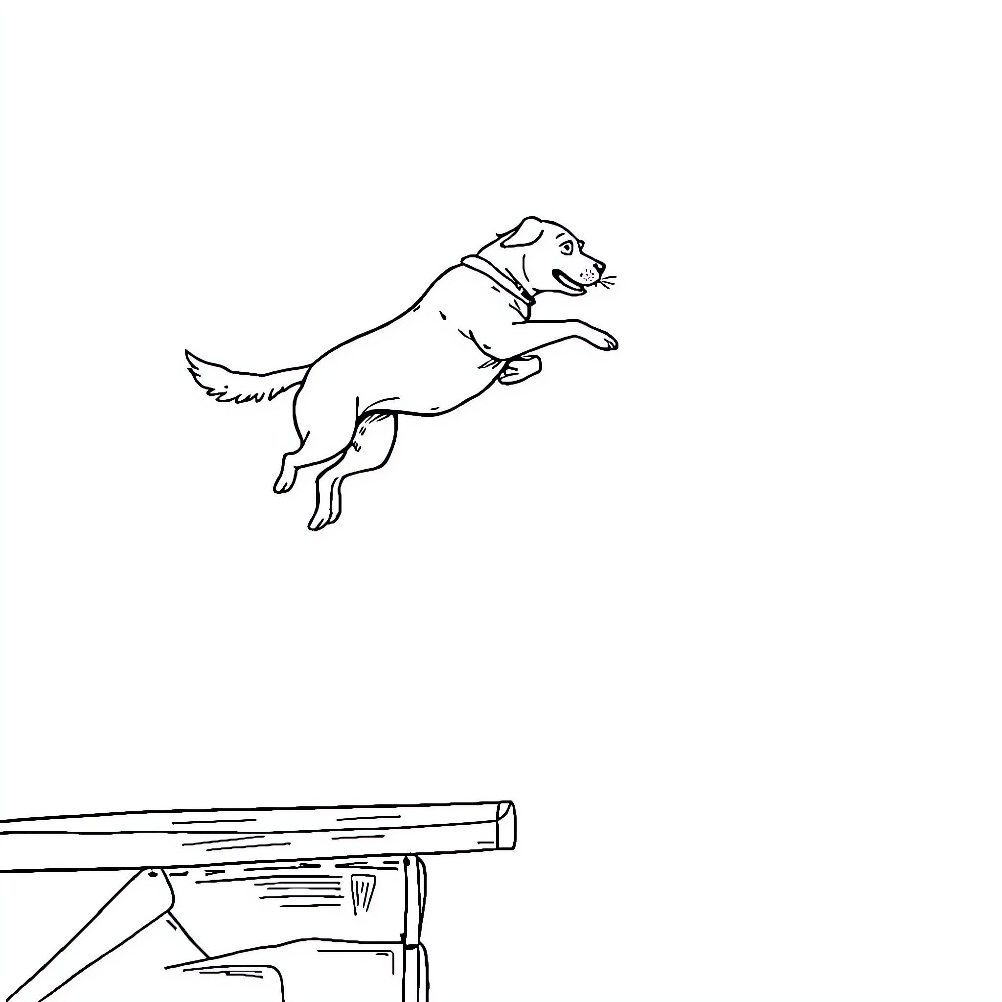 Dog jumping hurdle with enthusiasm Coloring Page (free black-and-white line drawing printable PDF for all, from beginners to advanced learners, including children, teens, adults, and seniors)