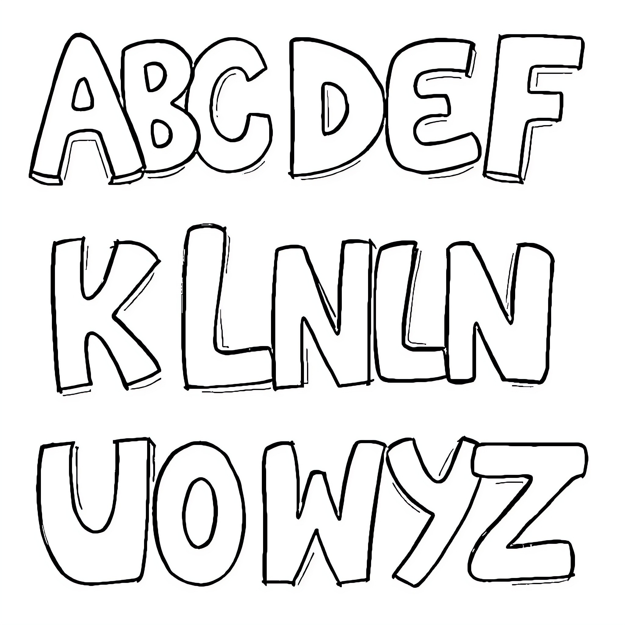 Alphabet of artistic letters Coloring Page (free black-and-white line drawing printable PDF for all, from beginners to advanced learners, including children, teens, adults, and seniors)