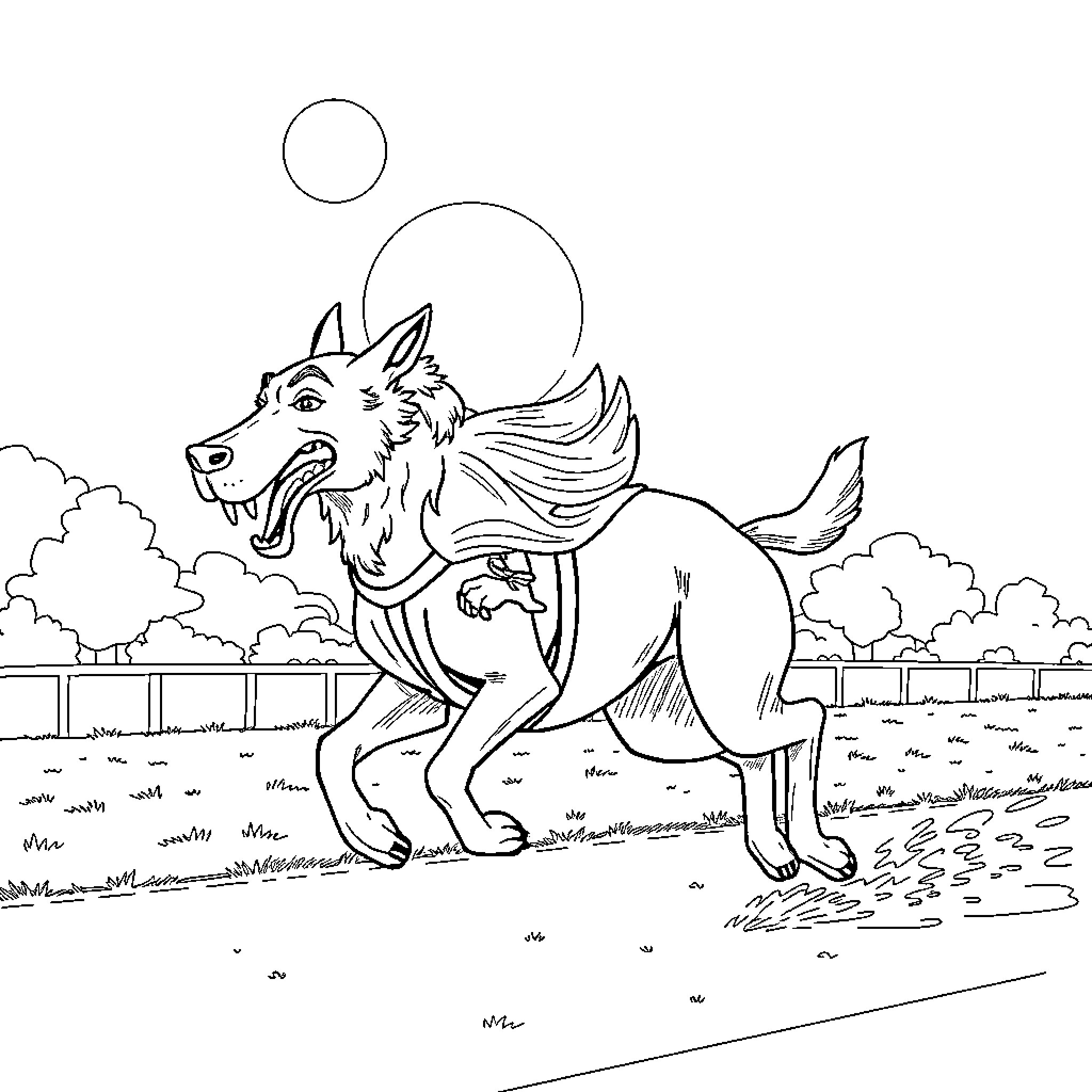 Euripides' Fantastic Canine Companion Roaming the Landscape Coloring Page (free black-and-white line drawing printable PDF for all, from beginners to advanced learners, including children, teens, adults, and seniors)