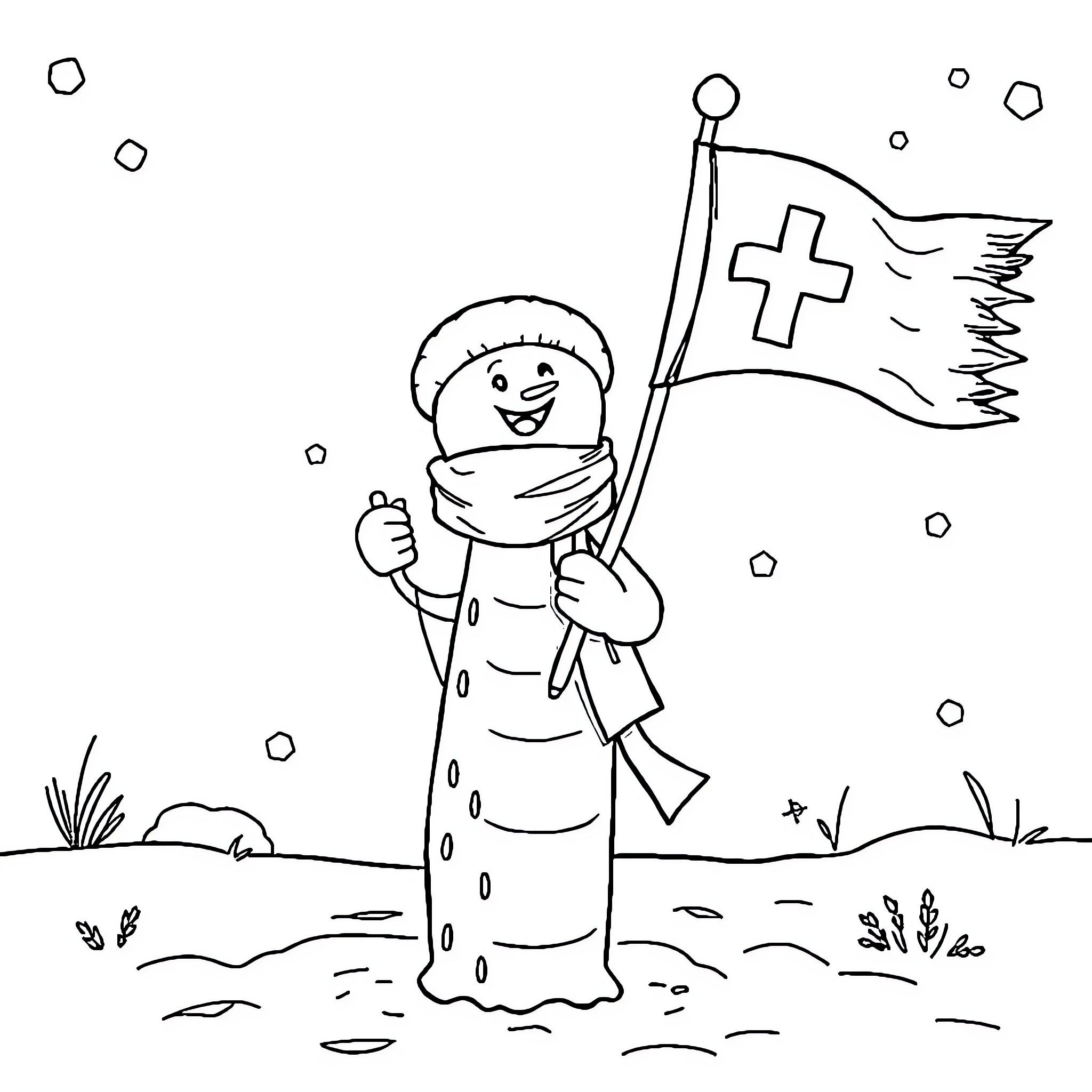 Palmeirense Waving Flag with Medical Cross Coloring Page (free black-and-white line drawing printable PDF for all, from beginners to advanced learners, including children, teens, adults, and seniors)