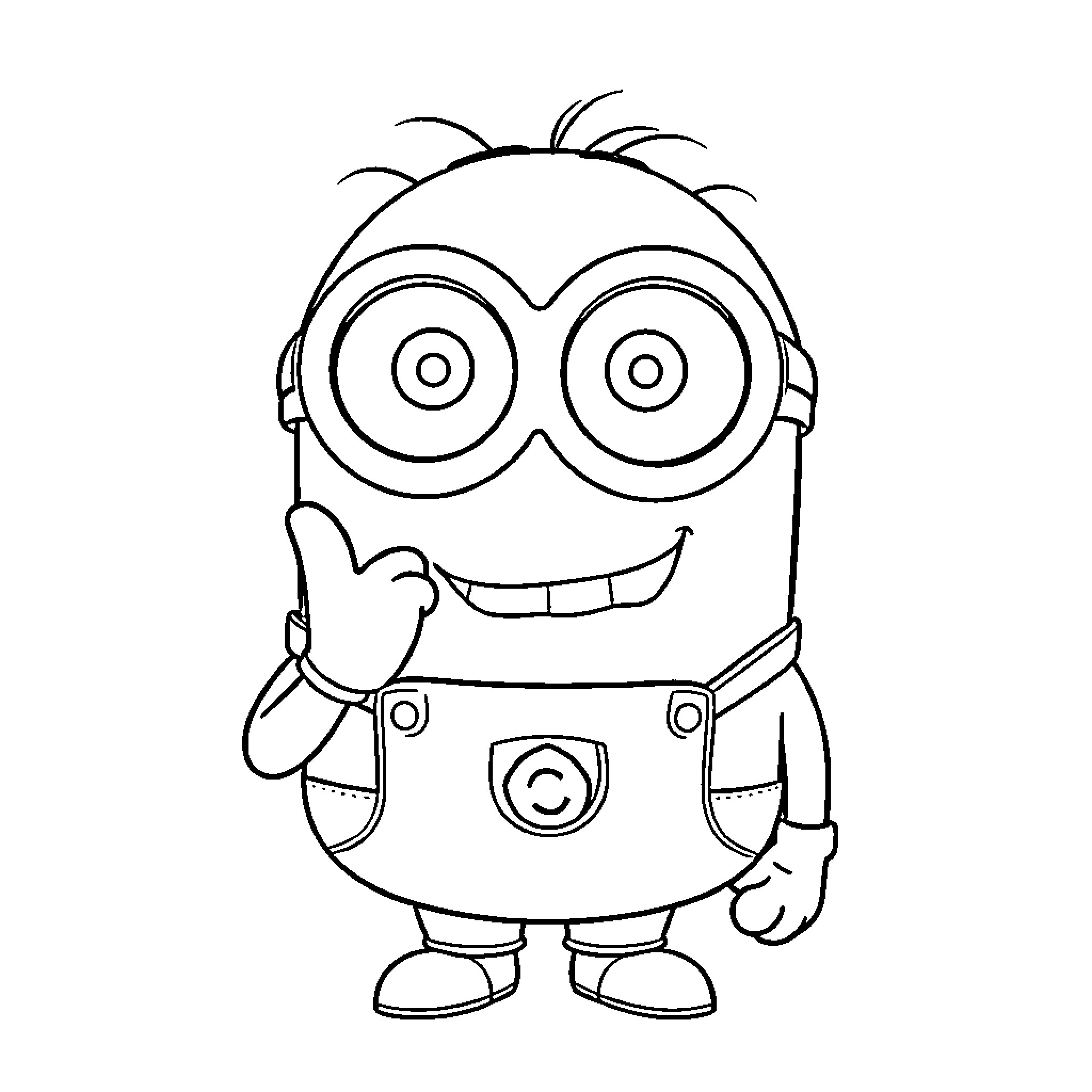 Minion waving and smiling cheerfully Coloring Page (free black-and-white line drawing printable PDF for all, from beginners to advanced learners, including children, teens, adults, and seniors)