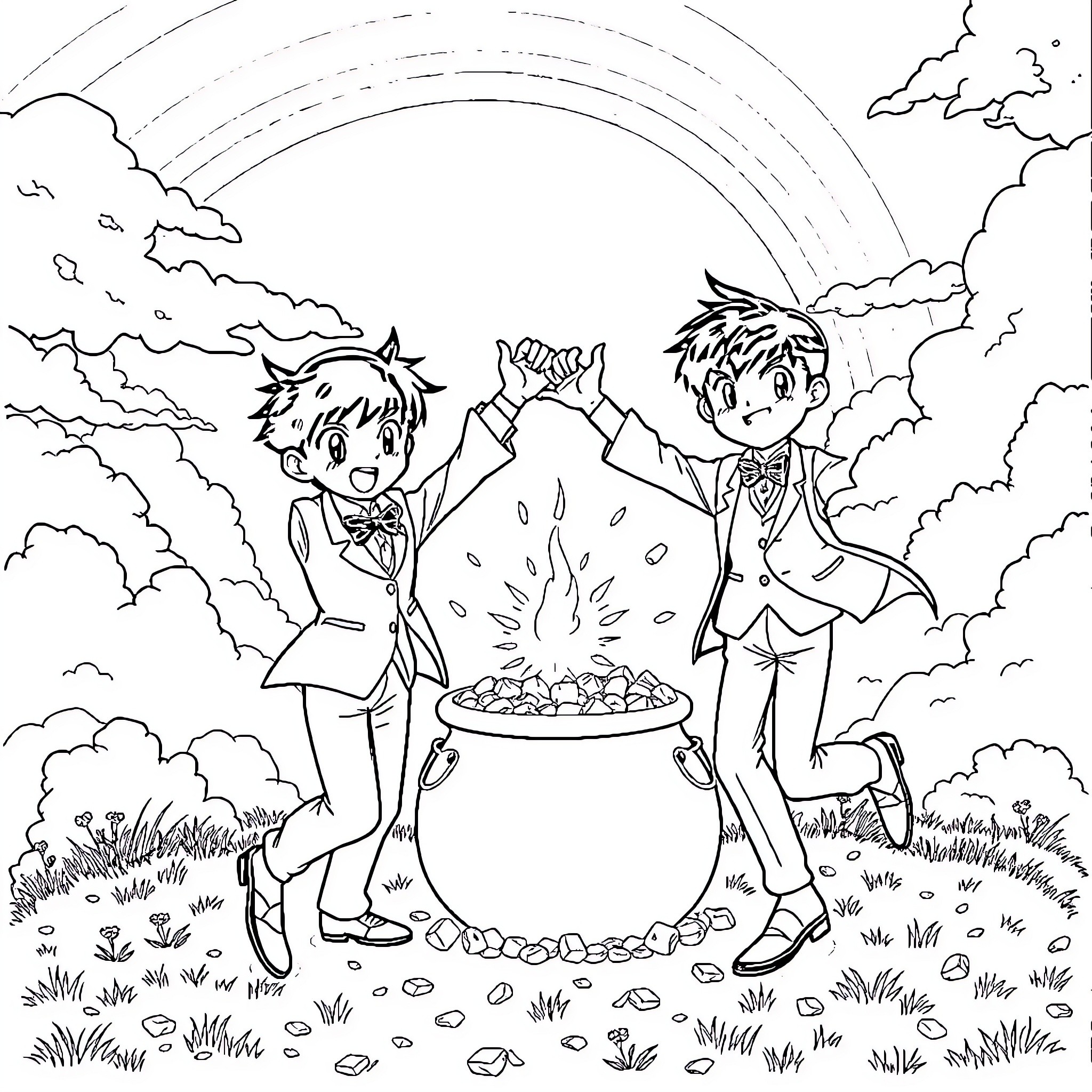 Detective Conan: Celebrating Magical Moments Outdoors Coloring Page (free black-and-white line drawing printable PDF for all, from beginners to advanced learners, including children, teens, adults, and seniors)