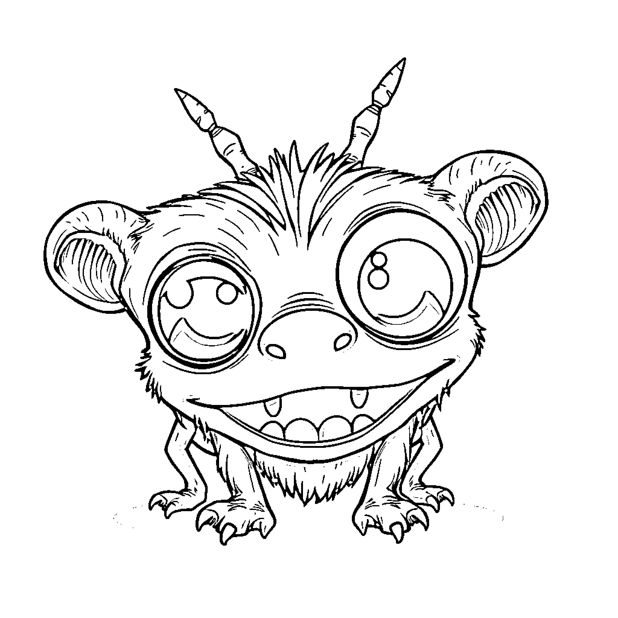 Creature with exaggerated features and expressions Coloring Page (free black-and-white line drawing printable PDF for all, from beginners to advanced learners, including children, teens, adults, and seniors)