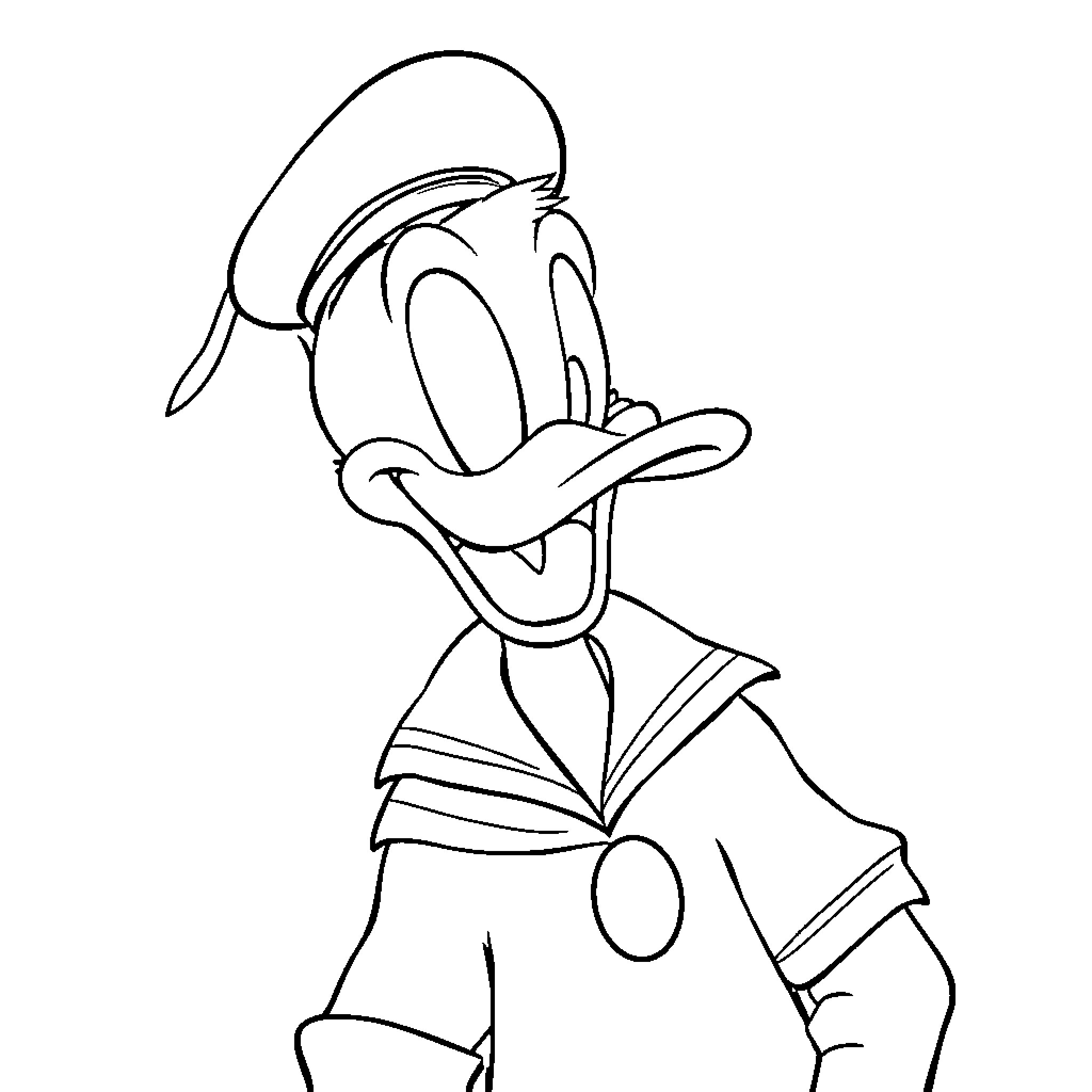 Donald Duck in Sailor Outfit Coloring Page (free black-and-white line drawing printable PDF for all, from beginners to advanced learners, including children, teens, adults, and seniors)
