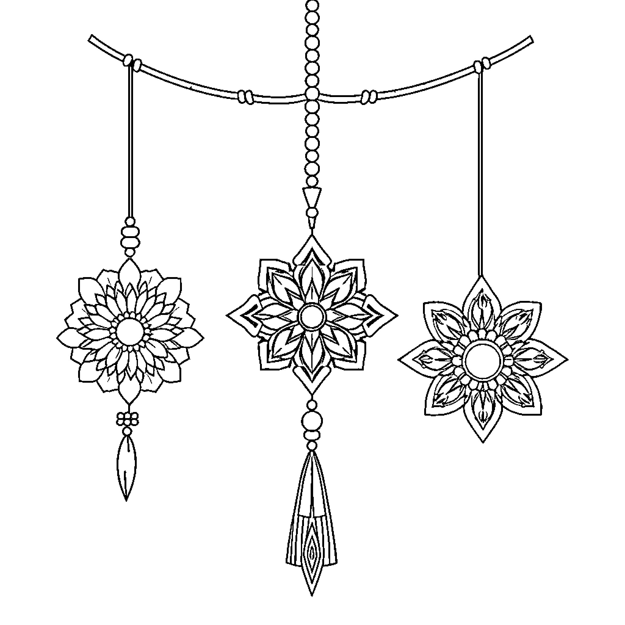 Folk Art Floral Ornaments and Decorations Coloring Page (free black-and-white line drawing printable PDF for all, from beginners to advanced learners, including children, teens, adults, and seniors)