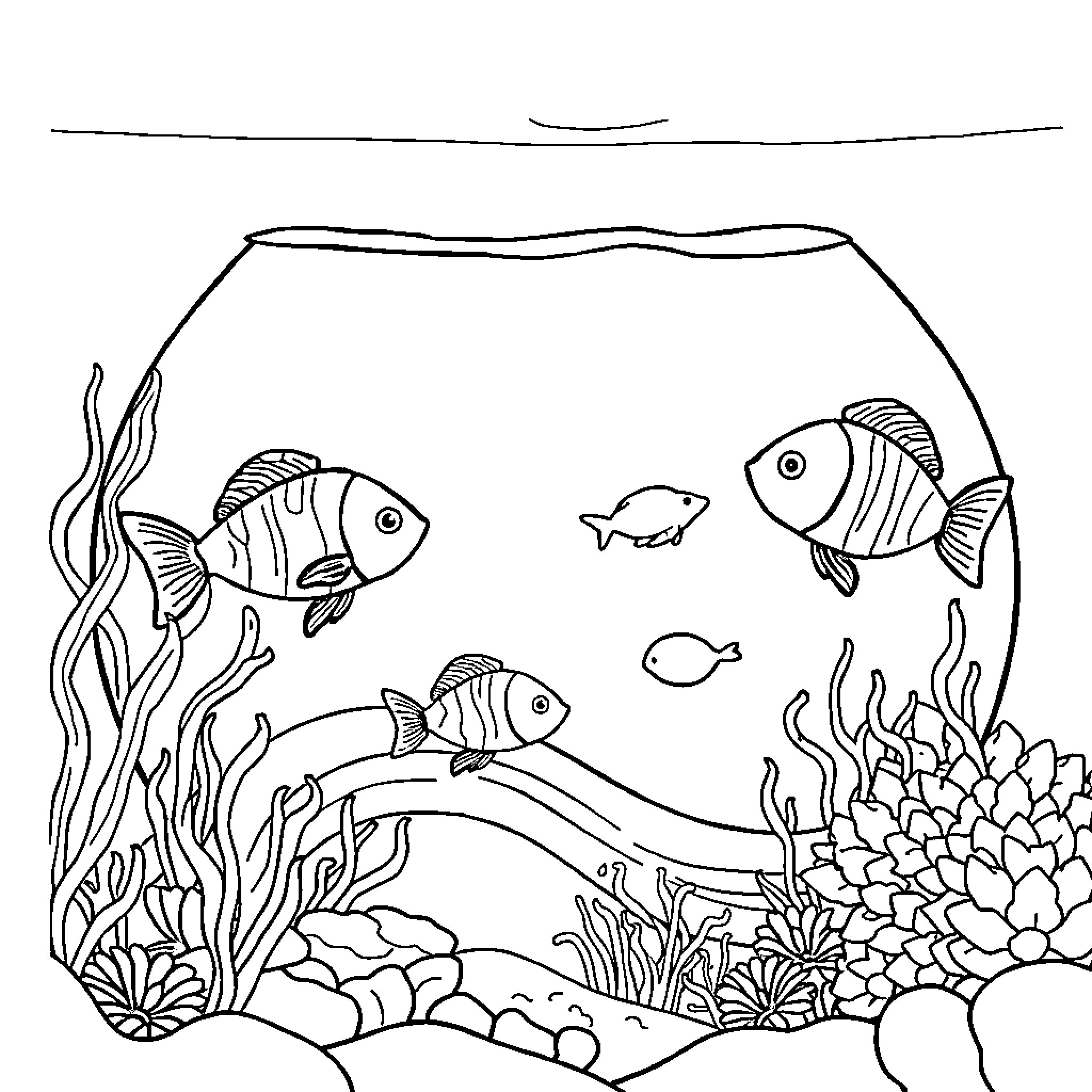 Sealife in Vibrant Underwater Scenery Coloring Page (free black-and-white line drawing printable PDF for all, from beginners to advanced learners, including children, teens, adults, and seniors)
