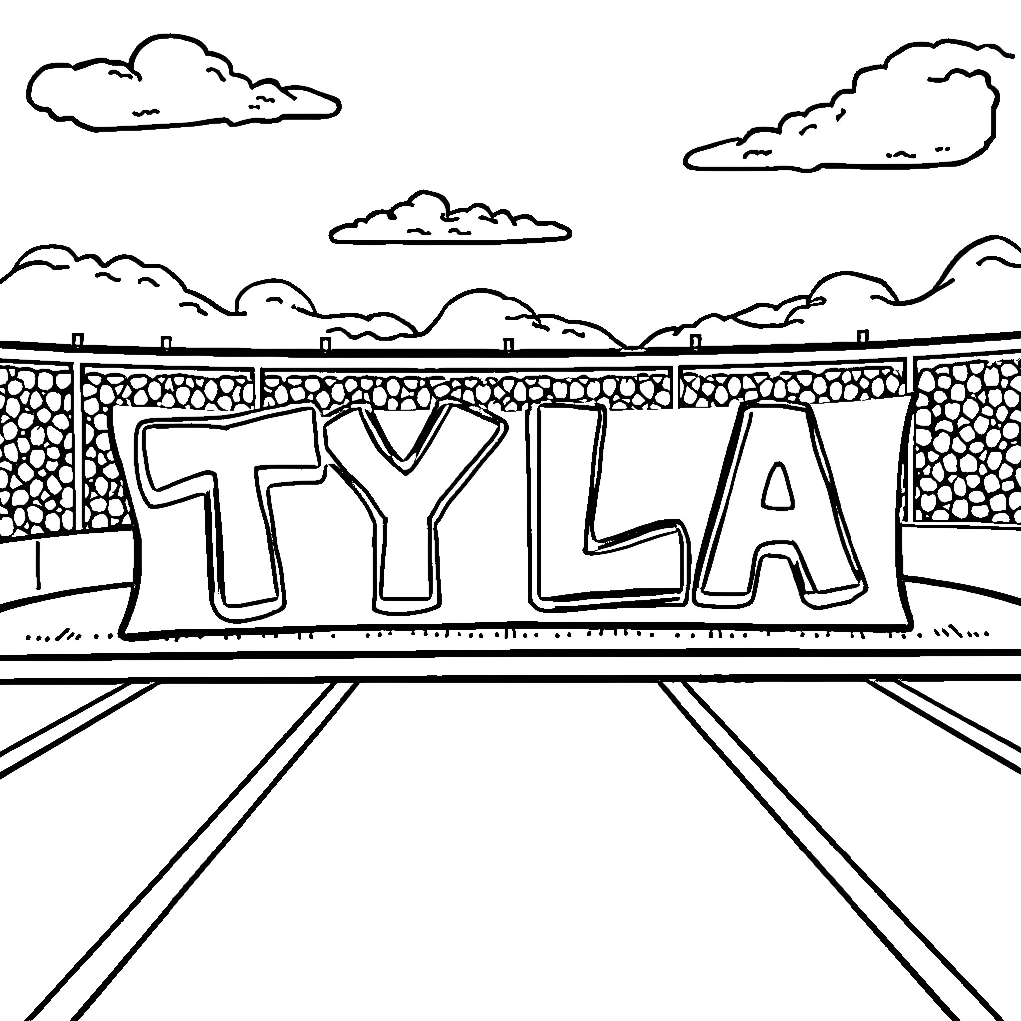Tyla's Artistic Landscape Exploration Coloring Page (free black-and-white line drawing printable PDF for all, from beginners to advanced learners, including children, teens, adults, and seniors)