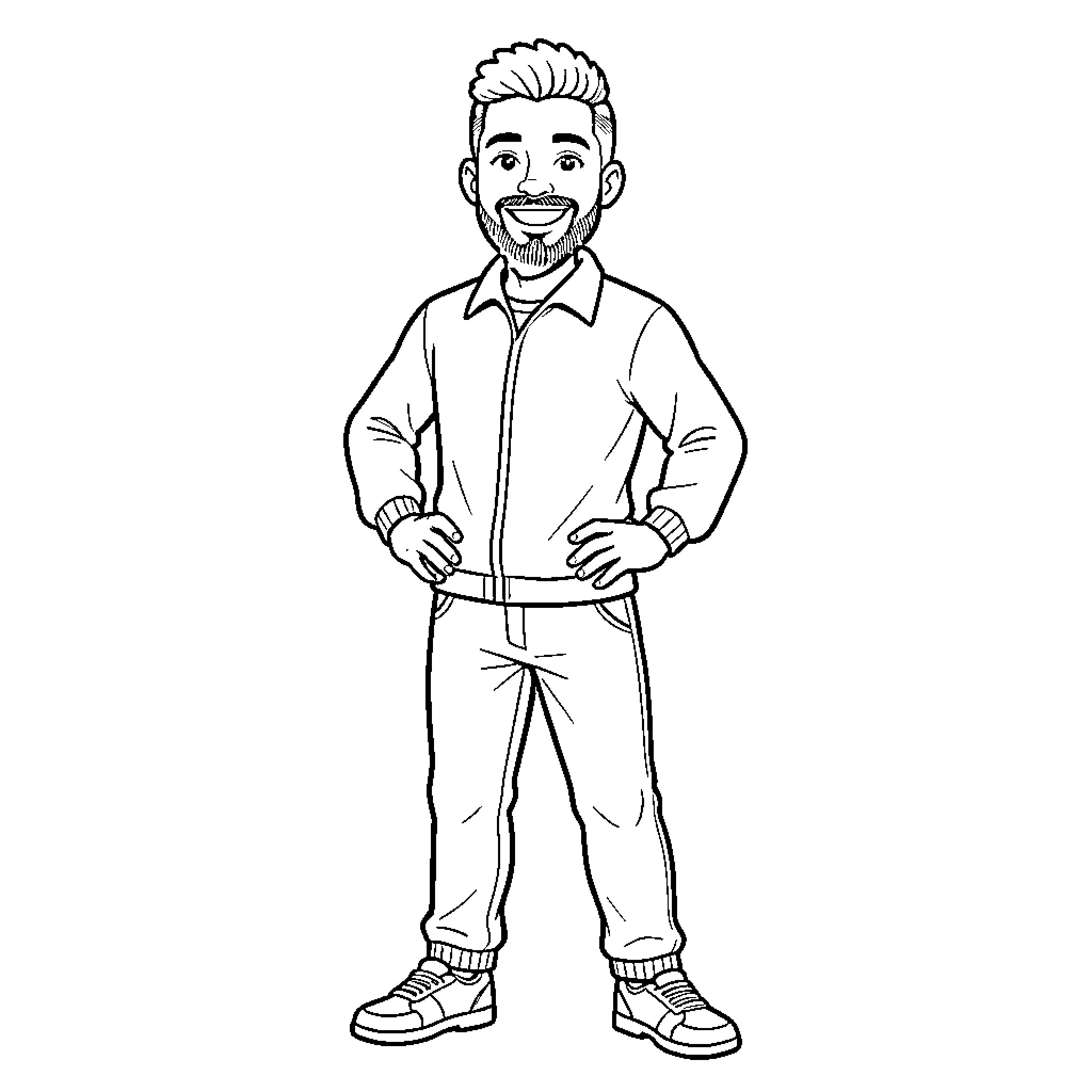 Michael Olize standing confidently with hands on hips Coloring Page (free black-and-white line drawing printable PDF for all, from beginners to advanced learners, including children, teens, adults, and seniors)