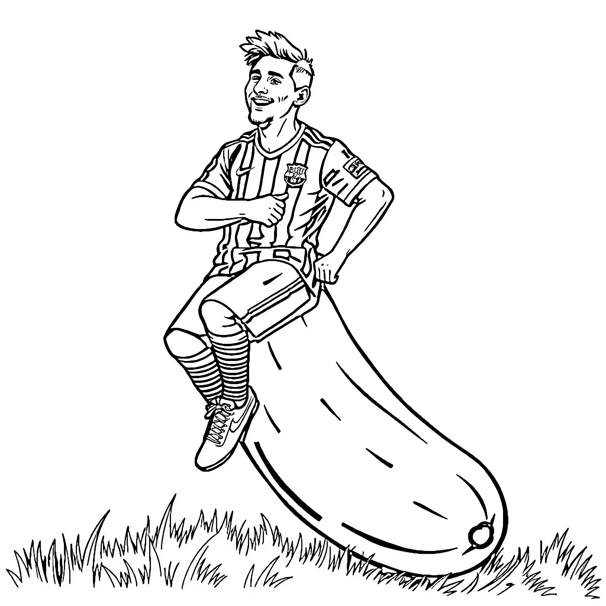 Messi Celebrating Victory on the Pitch Coloring Page (free black-and-white line drawing printable PDF for all, from beginners to advanced learners, including children, teens, adults, and seniors)