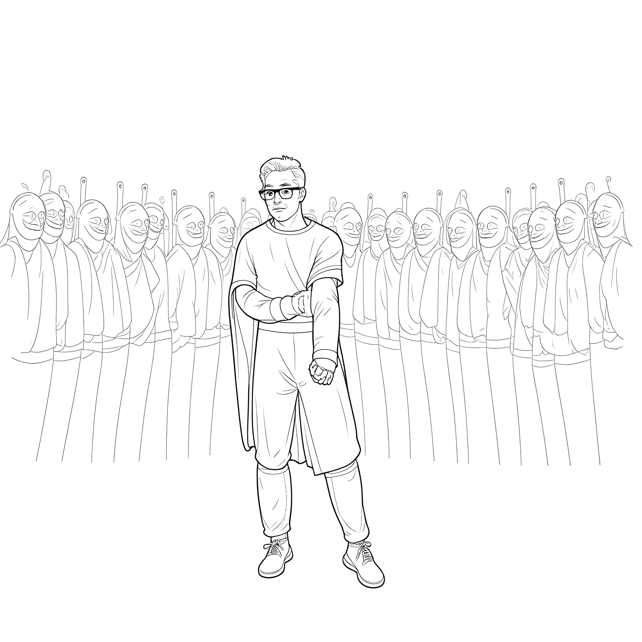 Stephen Hawking addressing a large audience Coloring Page (free black-and-white line drawing printable PDF for all, from beginners to advanced learners, including children, teens, adults, and seniors)