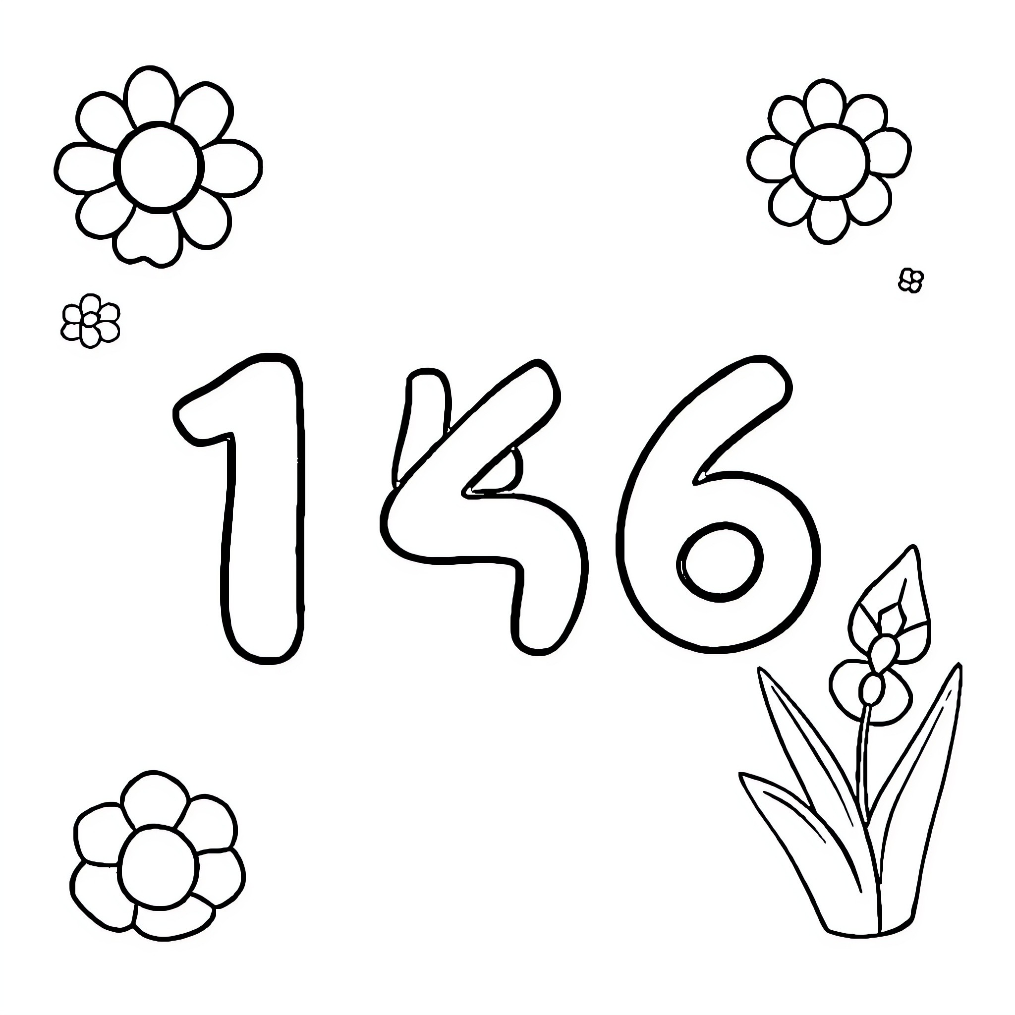 Number 1336 with Flower Illustrations Coloring Page (free black-and-white line drawing printable PDF for all, from beginners to advanced learners, including children, teens, adults, and seniors)