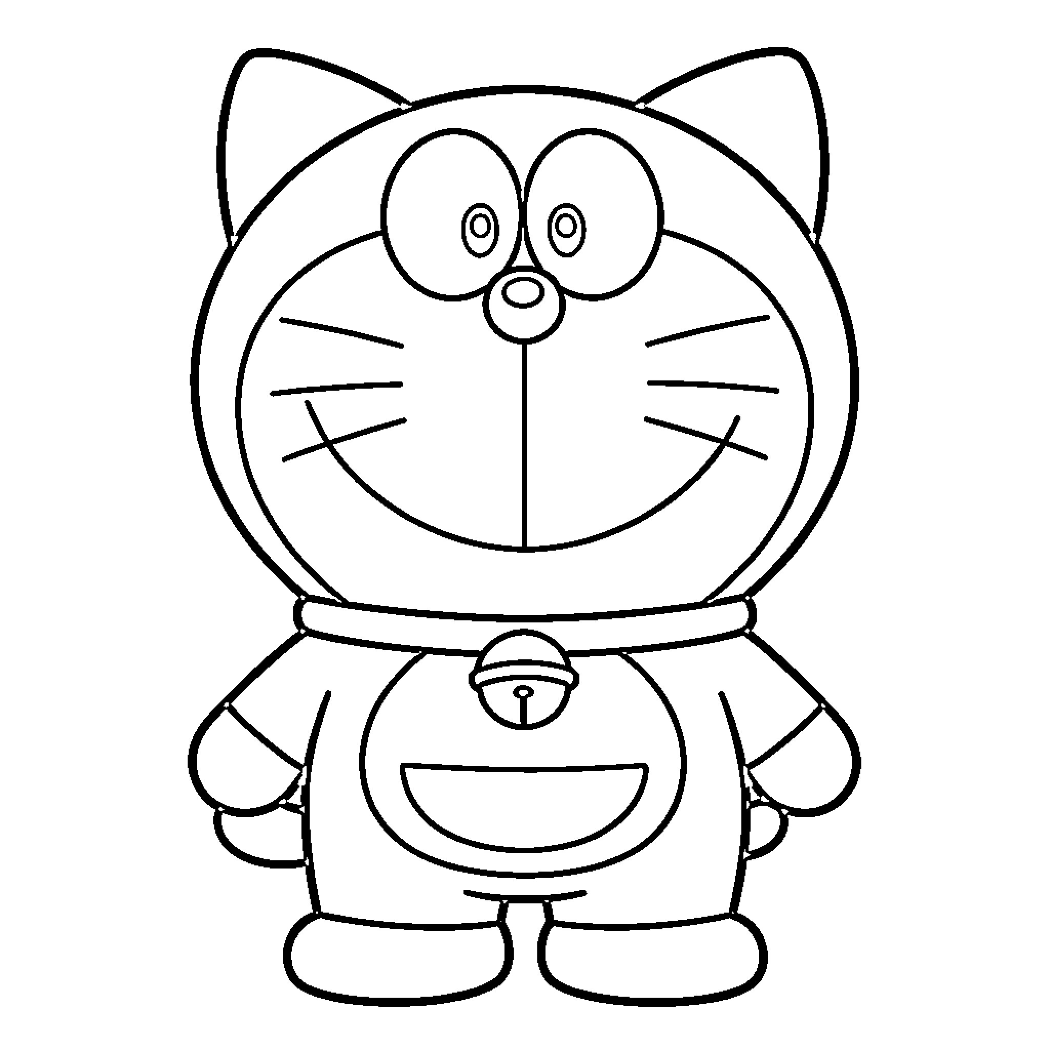 Doraemon in his iconic robotic cat form Coloring Page (free black-and-white line drawing printable PDF for all, from beginners to advanced learners, including children, teens, adults, and seniors)