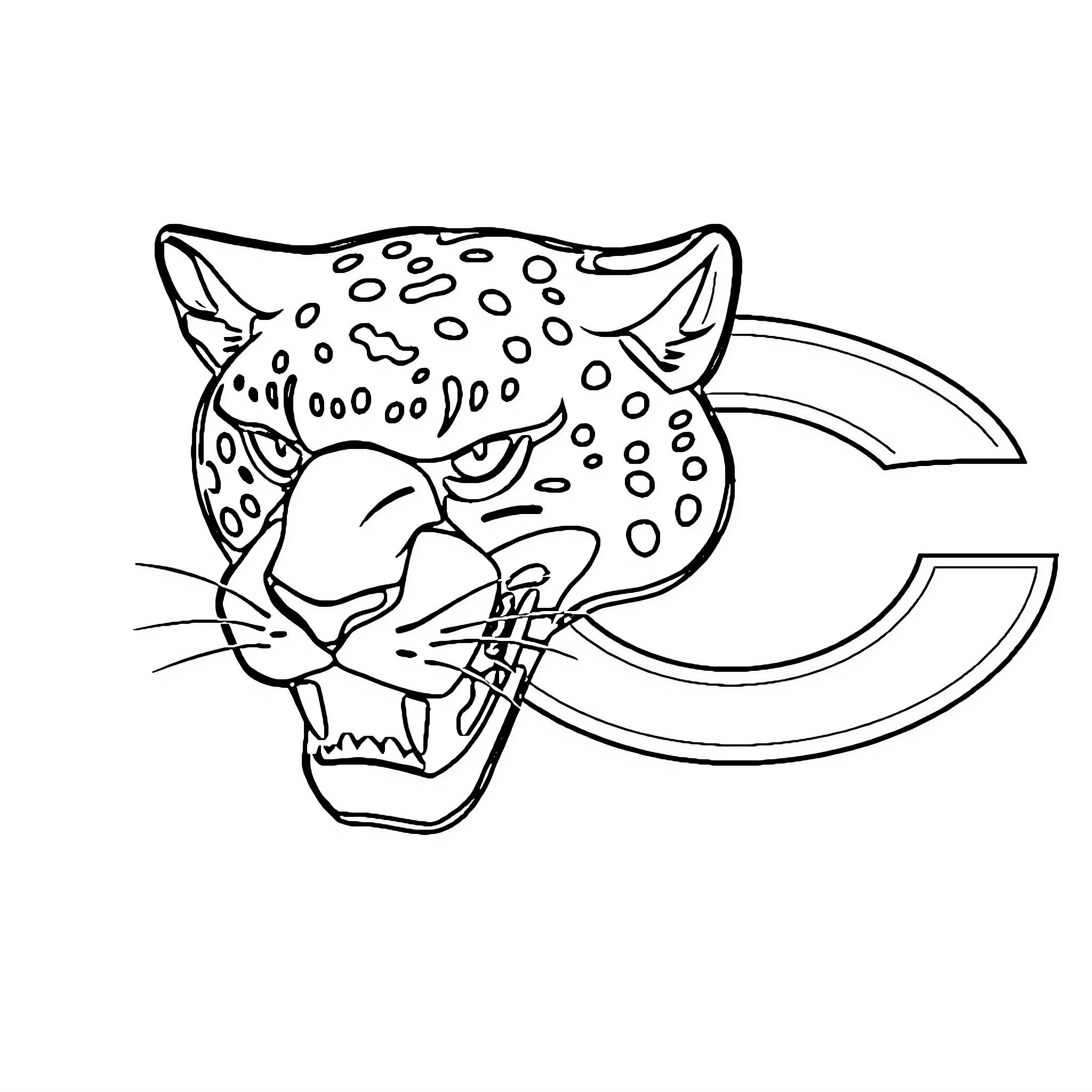 Jaguar showing fierce expression Coloring Page (free black-and-white line drawing printable PDF for all, from beginners to advanced learners, including children, teens, adults, and seniors)