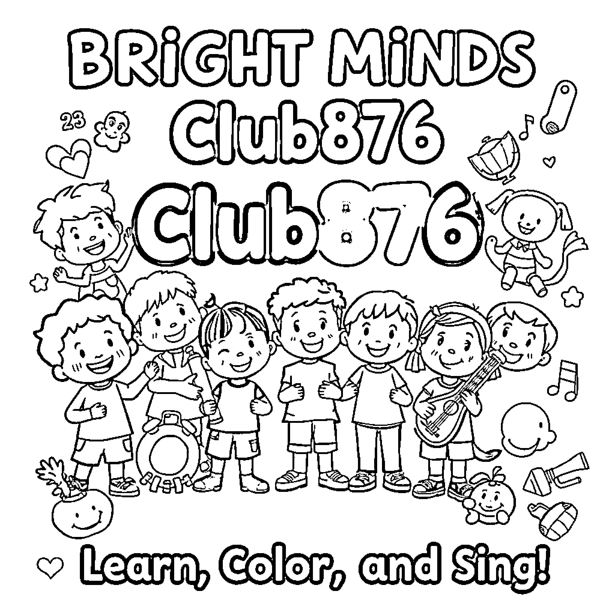 Kids having fun and learning together Coloring Page (free black-and-white line drawing printable PDF for all, from beginners to advanced learners, including children, teens, adults, and seniors)
