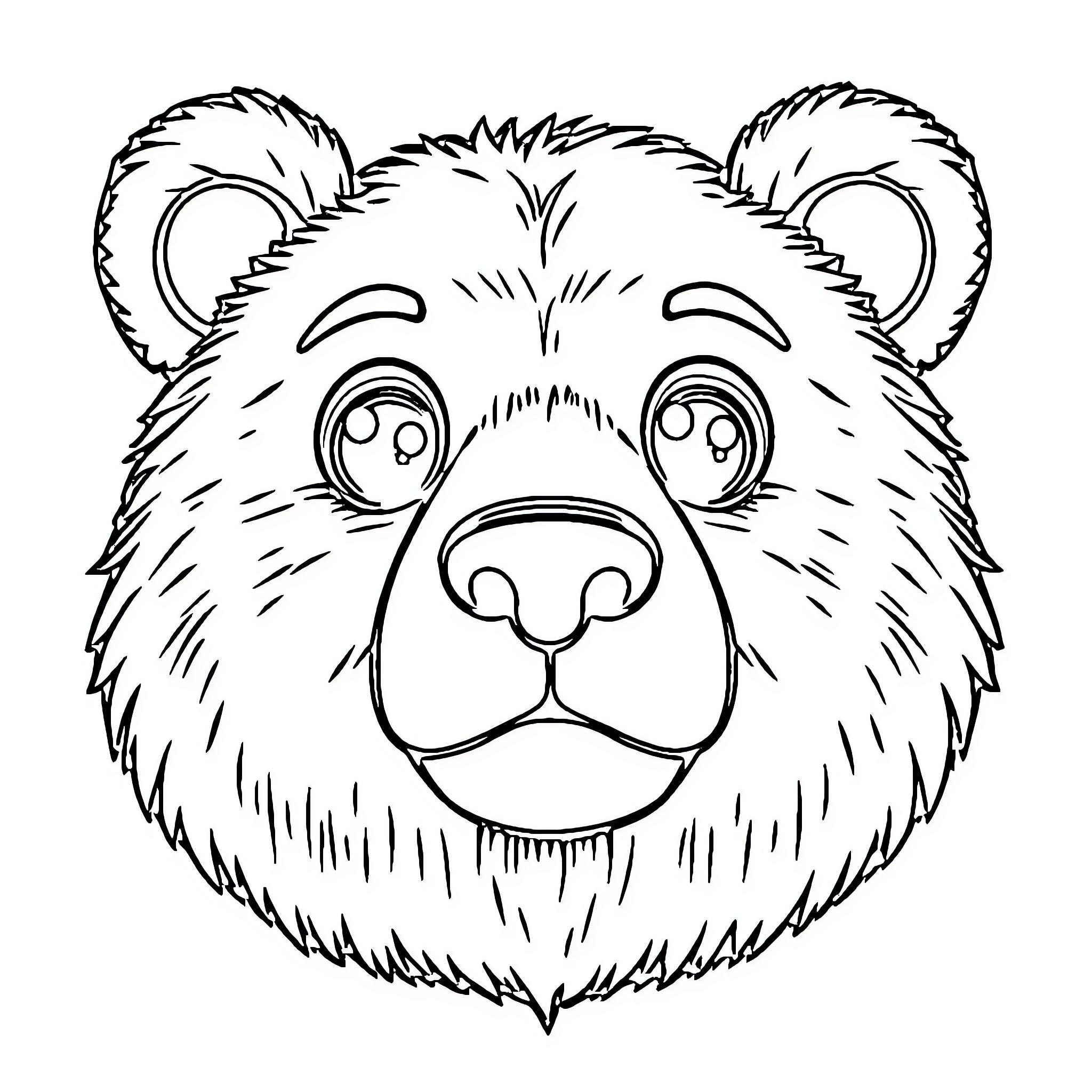Bear with Expressive Features Coloring Page (free black-and-white line drawing printable PDF for all, from beginners to advanced learners, including children, teens, adults, and seniors)
