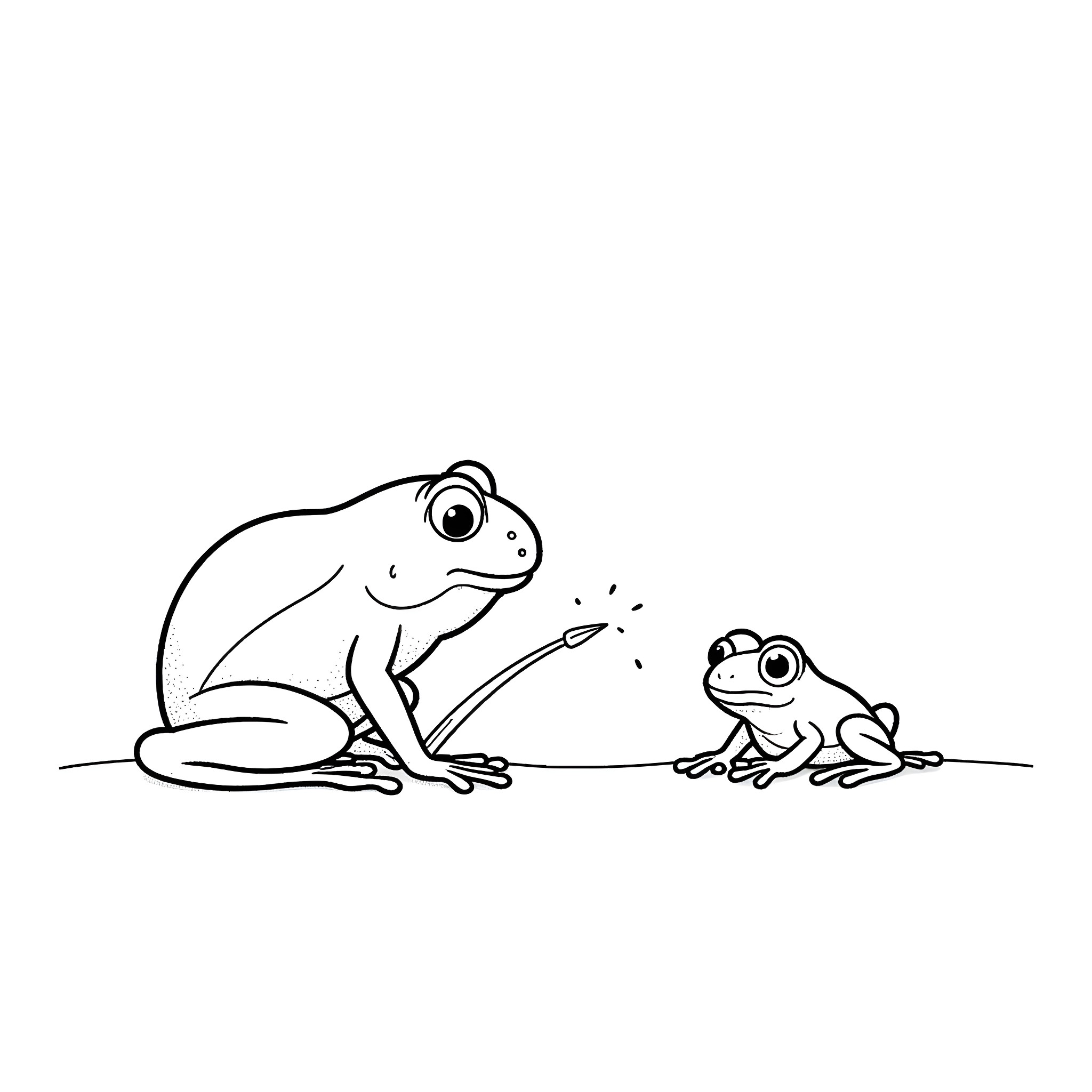 Frog friends sitting on the ground Coloring Page (free black-and-white line drawing printable PDF for all, from beginners to advanced learners, including children, teens, adults, and seniors)