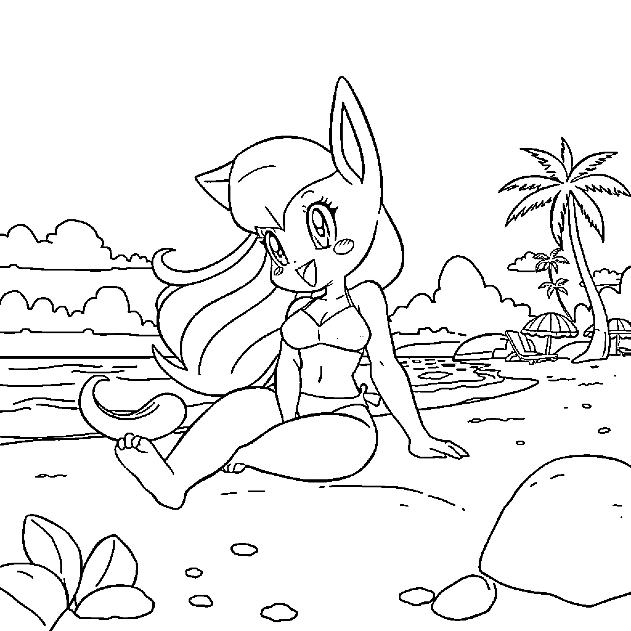 Misty beachside adventure of a curious creature Coloring Page (free black-and-white line drawing printable PDF for all, from beginners to advanced learners, including children, teens, adults, and seniors)