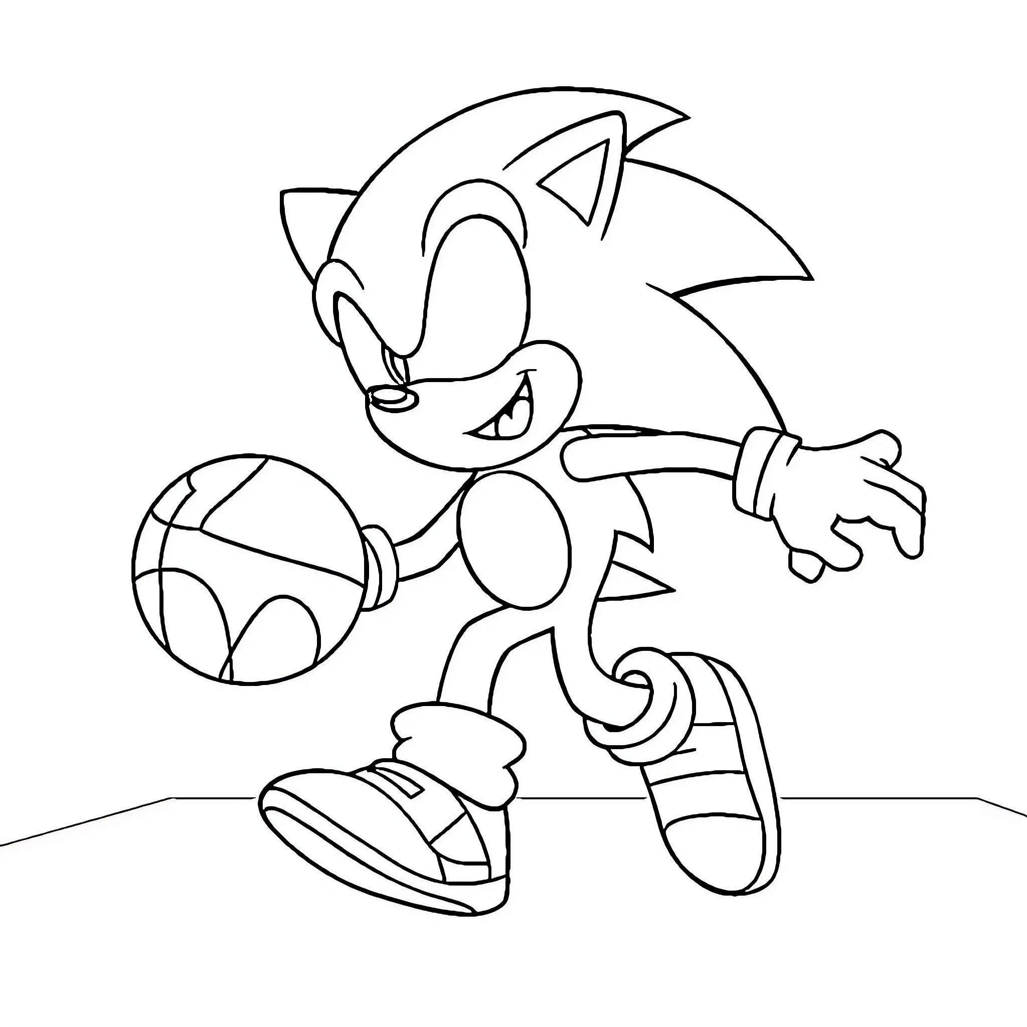 Sonic running with a ball Coloring Page (free black-and-white line drawing printable PDF for all, from beginners to advanced learners, including children, teens, adults, and seniors)