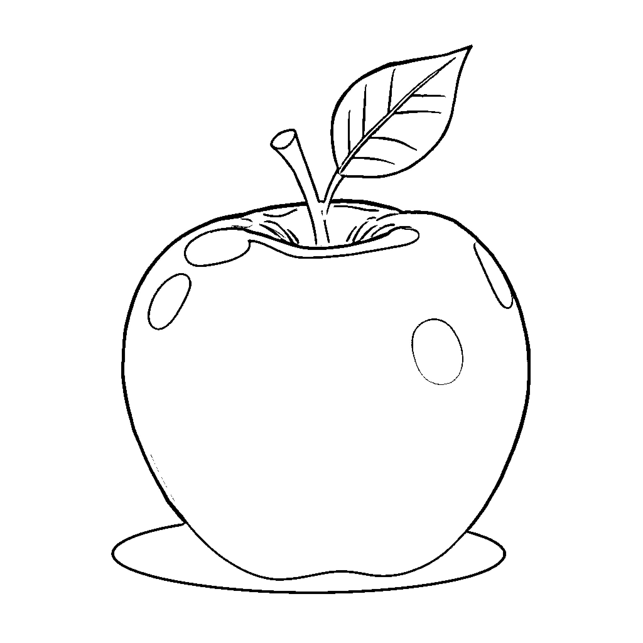 Apple with Leaf in Outline Drawing Coloring Page (free black-and-white line drawing printable PDF for all, from beginners to advanced learners, including children, teens, adults, and seniors)