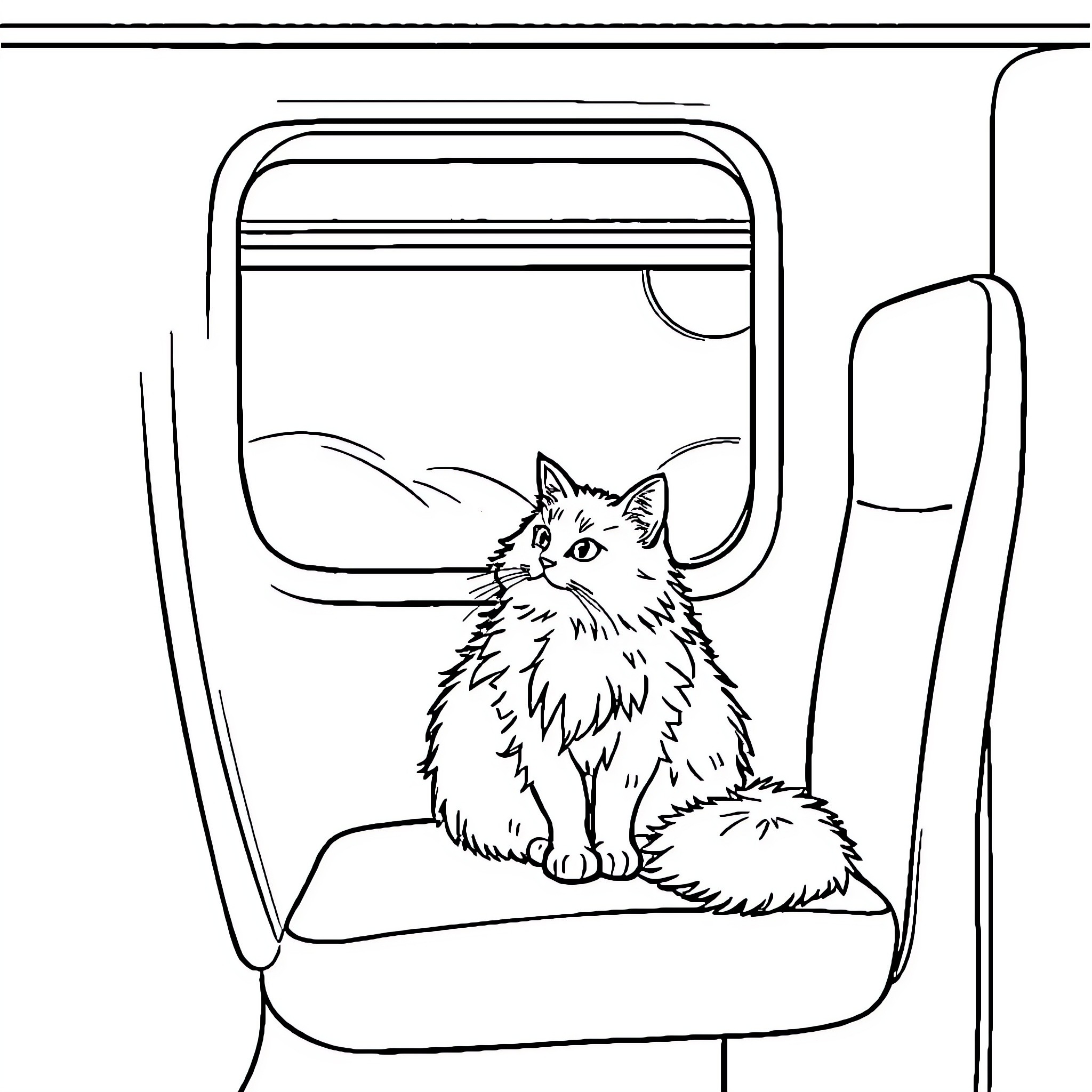 Cat resting in a pet carrier Coloring Page (free black-and-white line drawing printable PDF for all, from beginners to advanced learners, including children, teens, adults, and seniors)