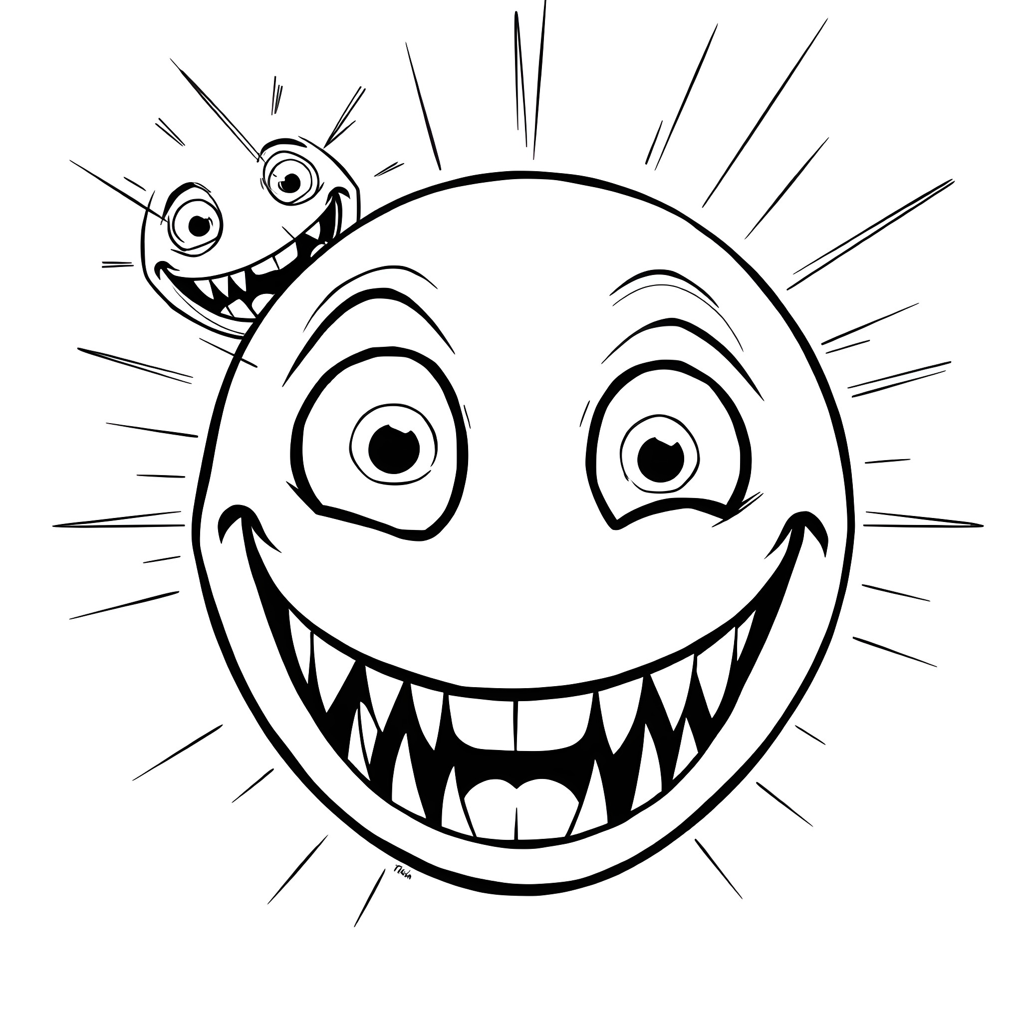 Smiley Faces with Exaggerated Expressions Coloring Page (free black-and-white line drawing printable PDF for all, from beginners to advanced learners, including children, teens, adults, and seniors)