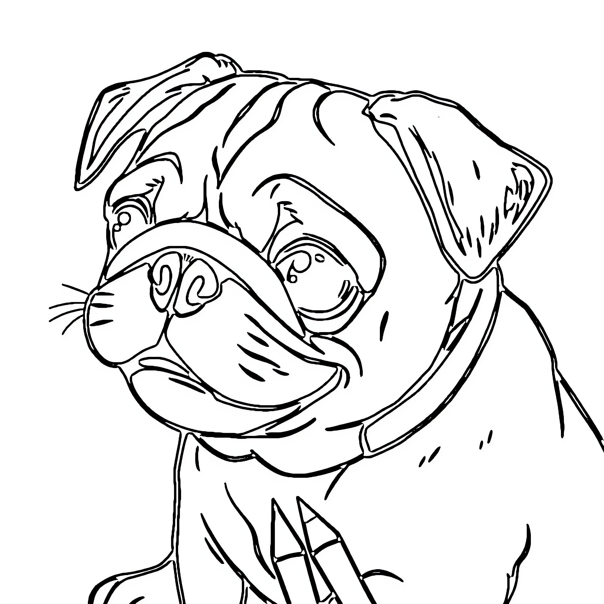 Pug making a silly face Coloring Page (free black-and-white line drawing printable PDF for all, from beginners to advanced learners, including children, teens, adults, and seniors)